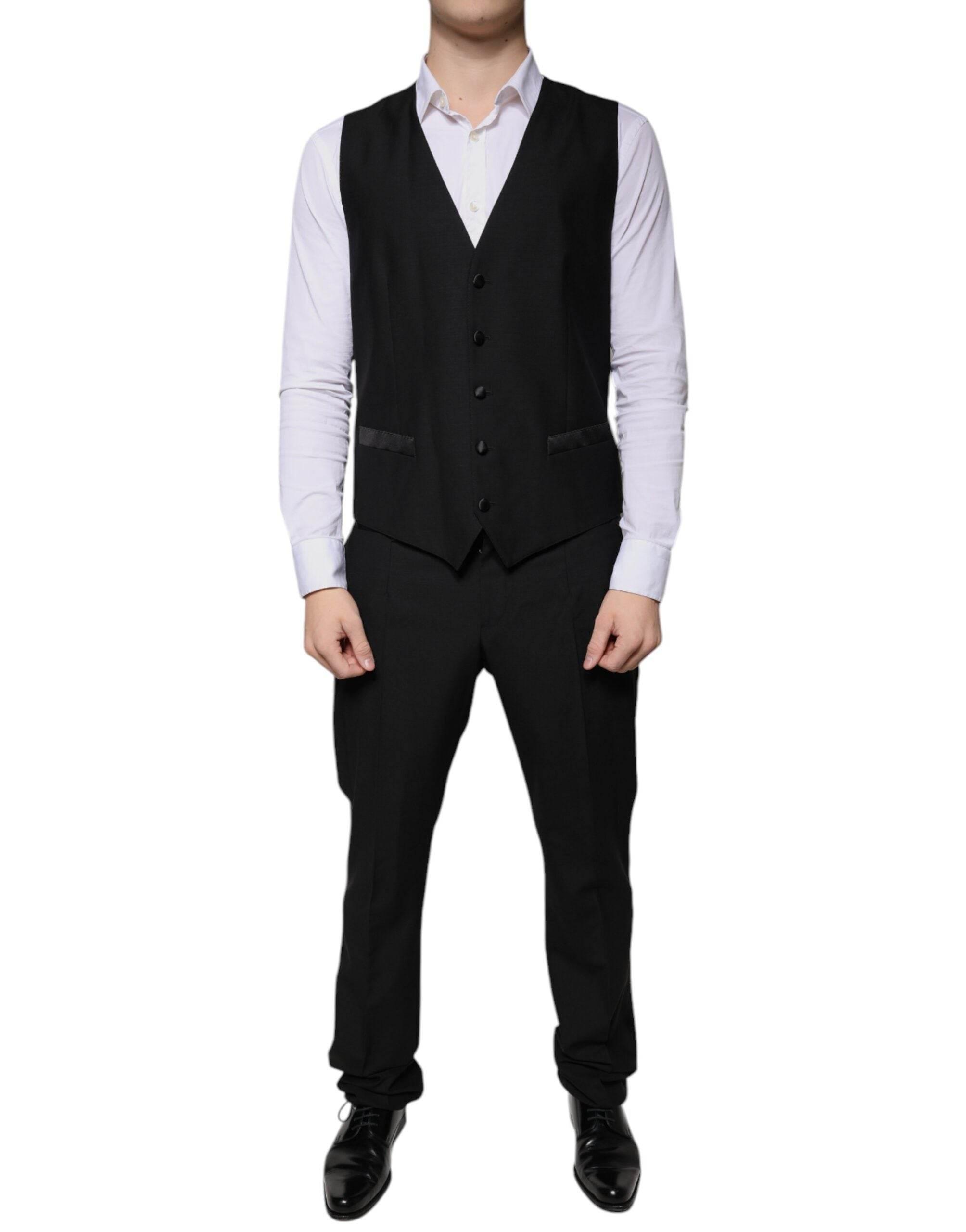 Dolce & Gabbana Black Wool 3 Piece Slim Fit Formal Suit - Hilstor