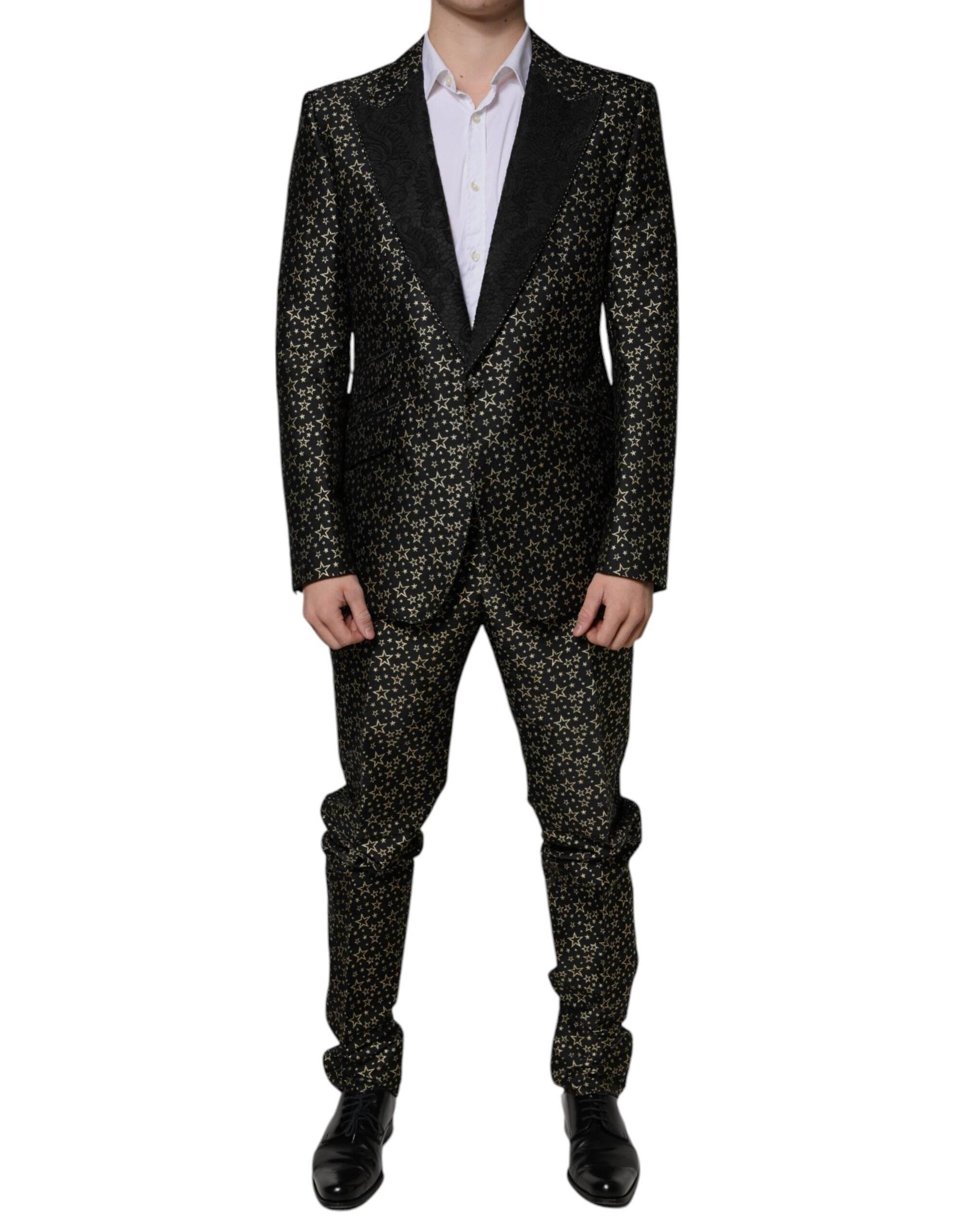 Dolce Gabbana Black Stars Jacquard SICILIA Piece Suit – Hilstor