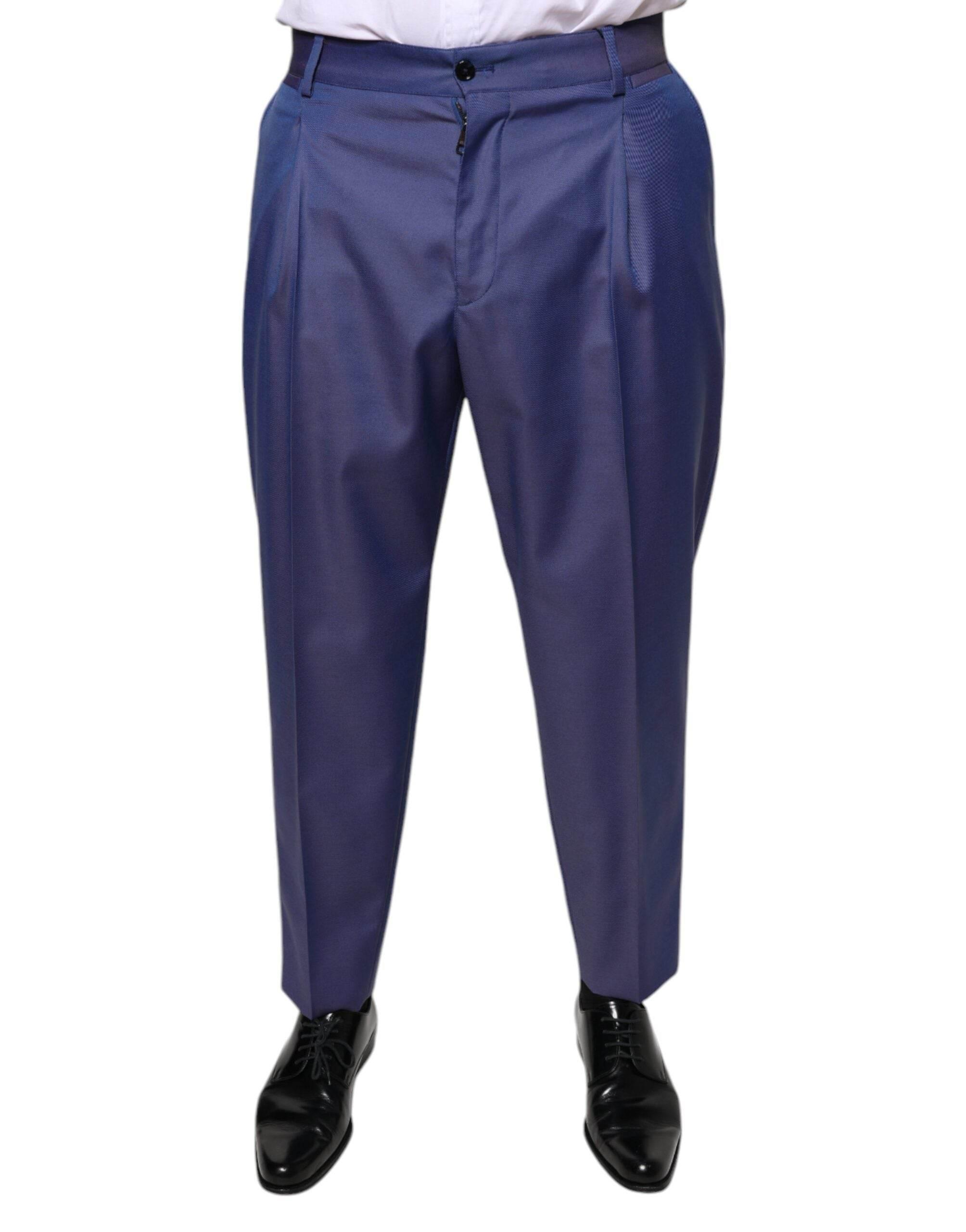 Dolce & Gabbana Blue Wool Tapered Formal Dress Pants - Hilstor