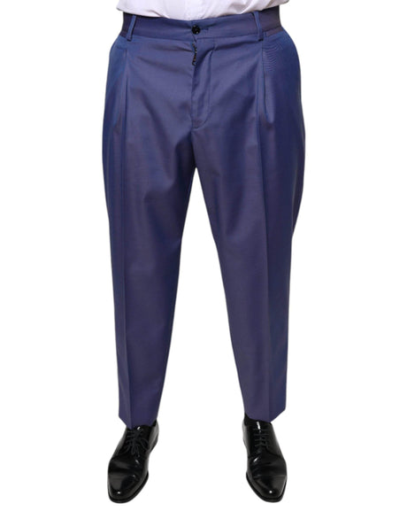 Dolce & Gabbana Blue Wool Tapered Formal Dress Pants - Hilstor