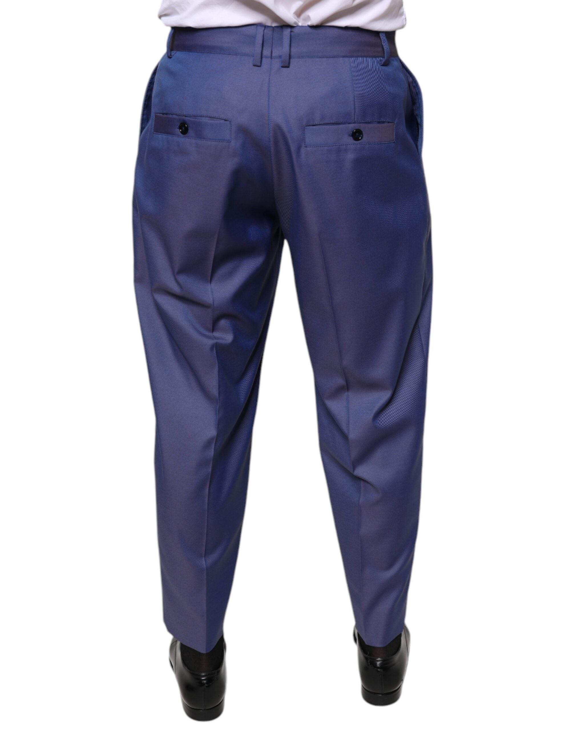 Dolce & Gabbana Blue Wool Tapered Formal Dress Pants - Hilstor