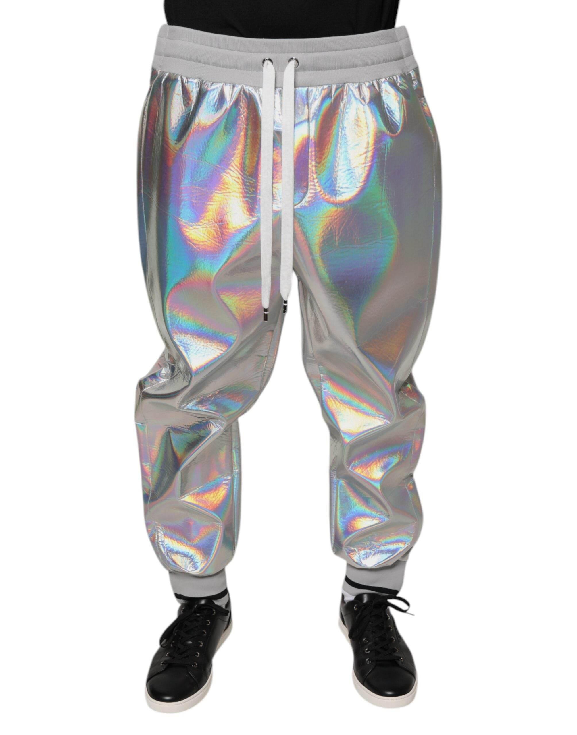 Dolce & Gabbana Silver Iridescent Men Jogger Sweatpants Pants - Hilstor