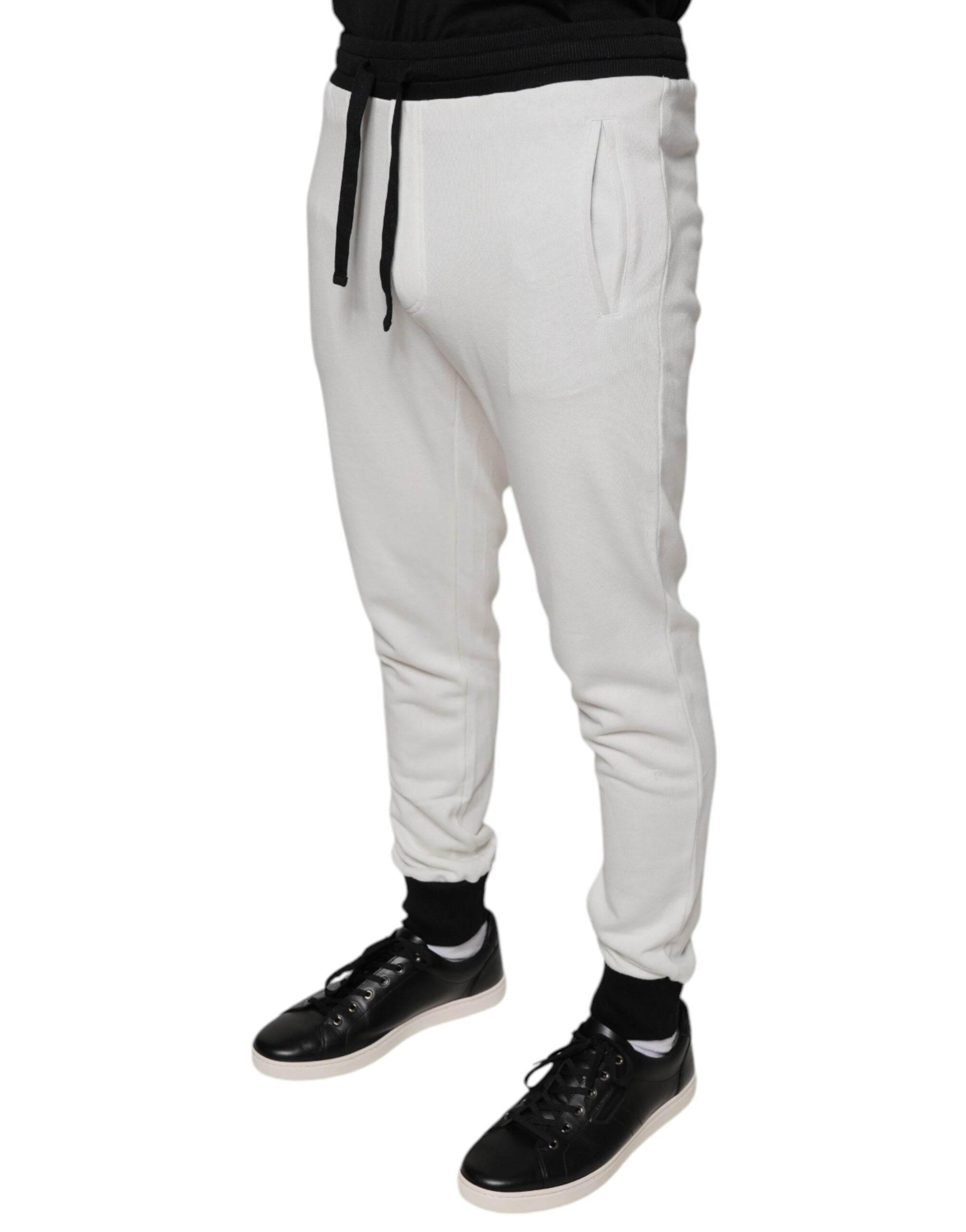 Dolce & Gabbana White Cotton Slim Men Jogger Sweatpants Pants - Hilstor
