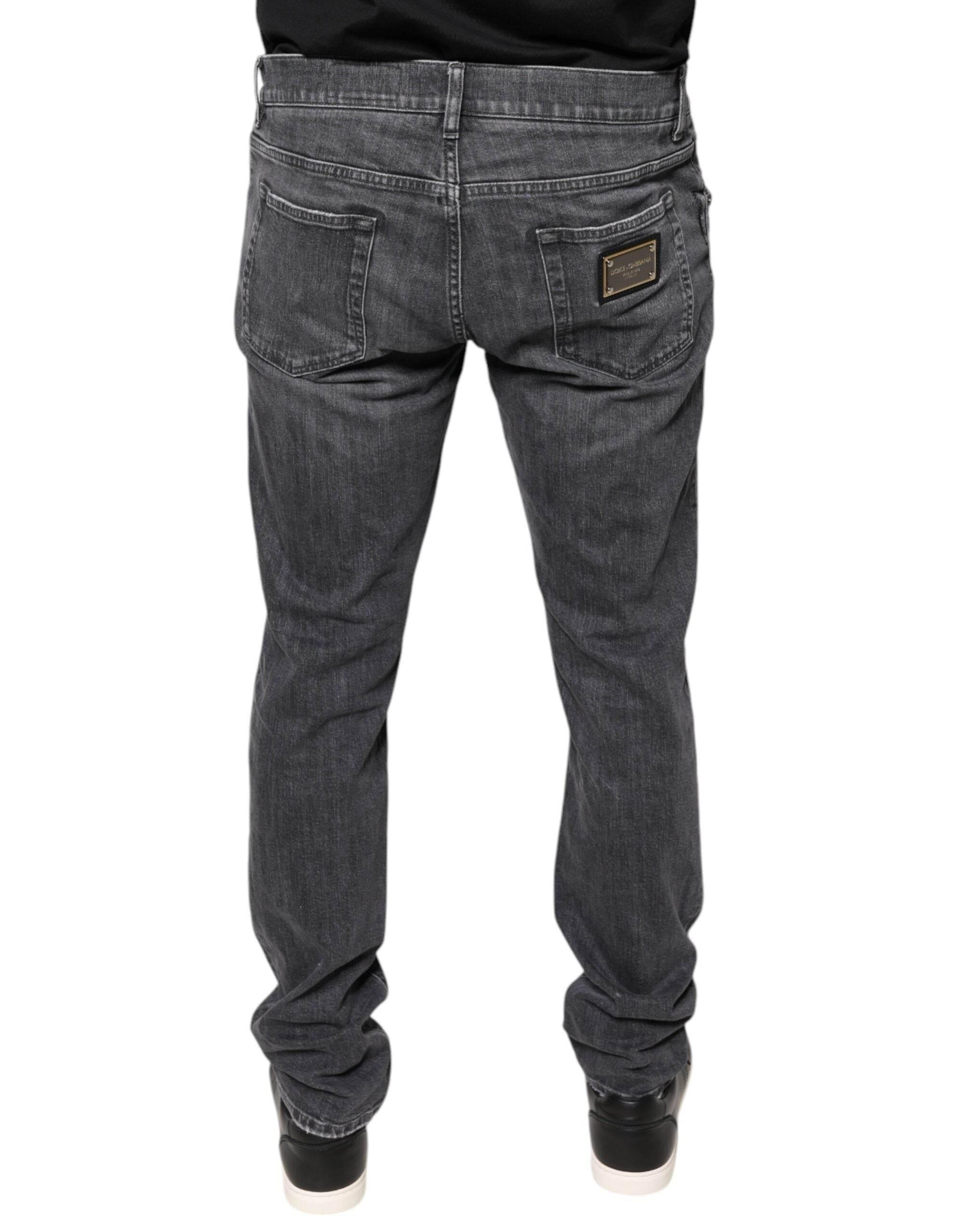 Dolce & Gabbana Dark Gray Tattered Cotton Skinny Denim Jeans - Hilstor