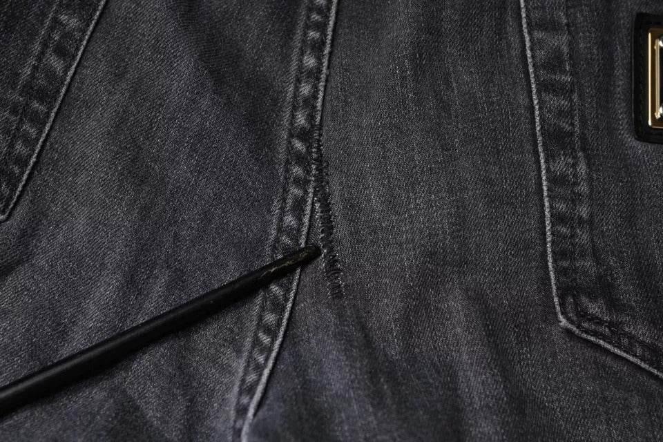 Dolce & Gabbana Dark Gray Tattered Cotton Skinny Denim Jeans - Hilstor