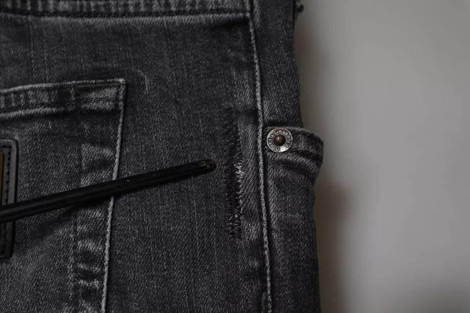 Dolce & Gabbana Dark Gray Tattered Cotton Skinny Denim Jeans - Hilstor