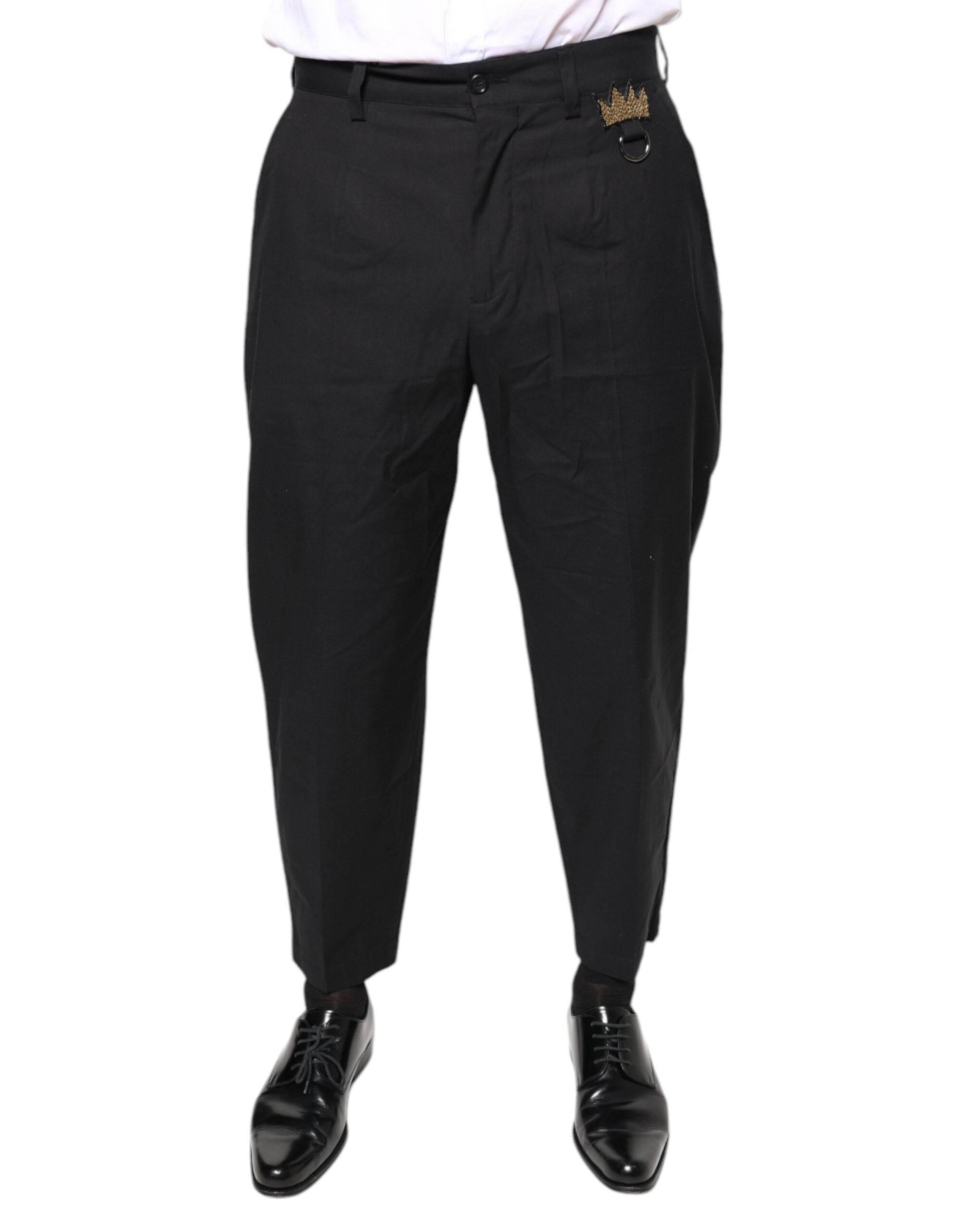 Dolce & Gabbana Black Crown Cotton Dress Pants - Hilstor
