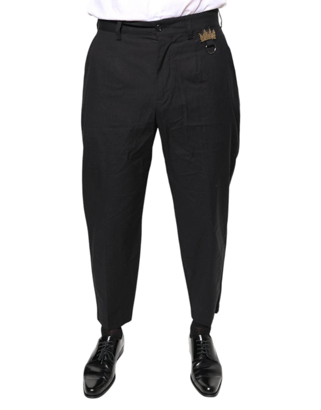 Dolce & Gabbana Black Crown Cotton Dress Pants - Hilstor