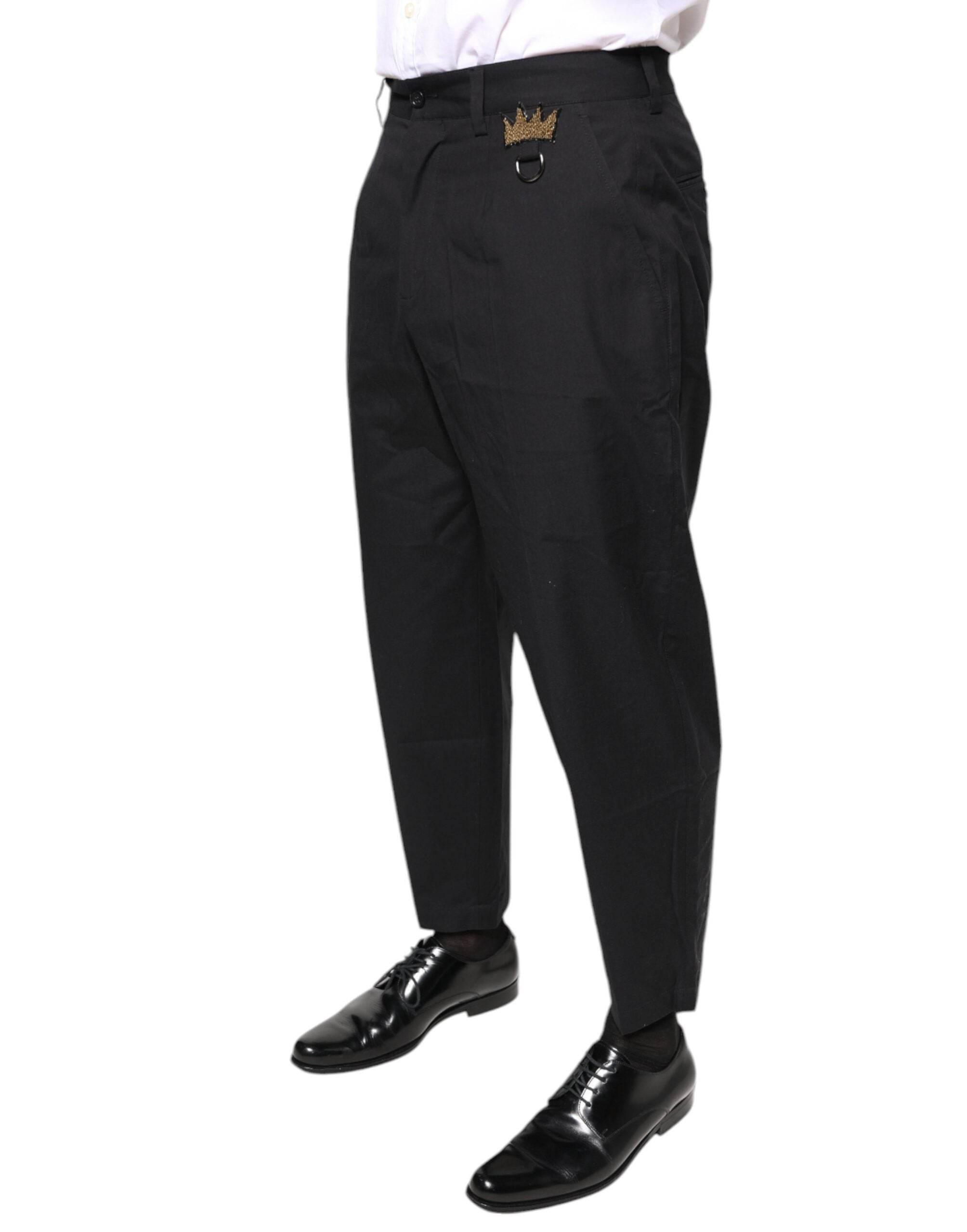 Dolce & Gabbana Black Crown Cotton Dress Pants - Hilstor