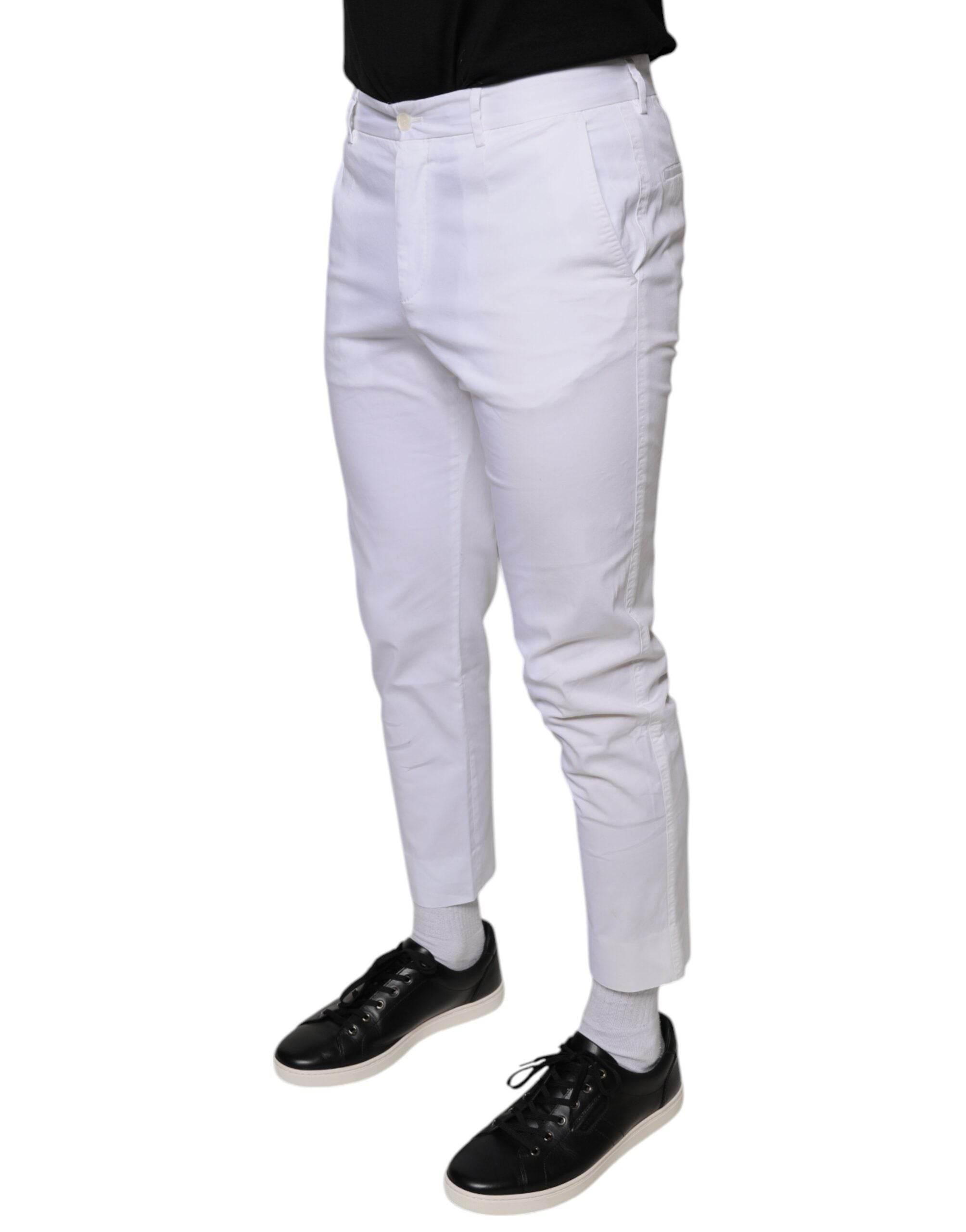 Dolce & Gabbana White Cotton Skinny Dress Pants - Hilstor