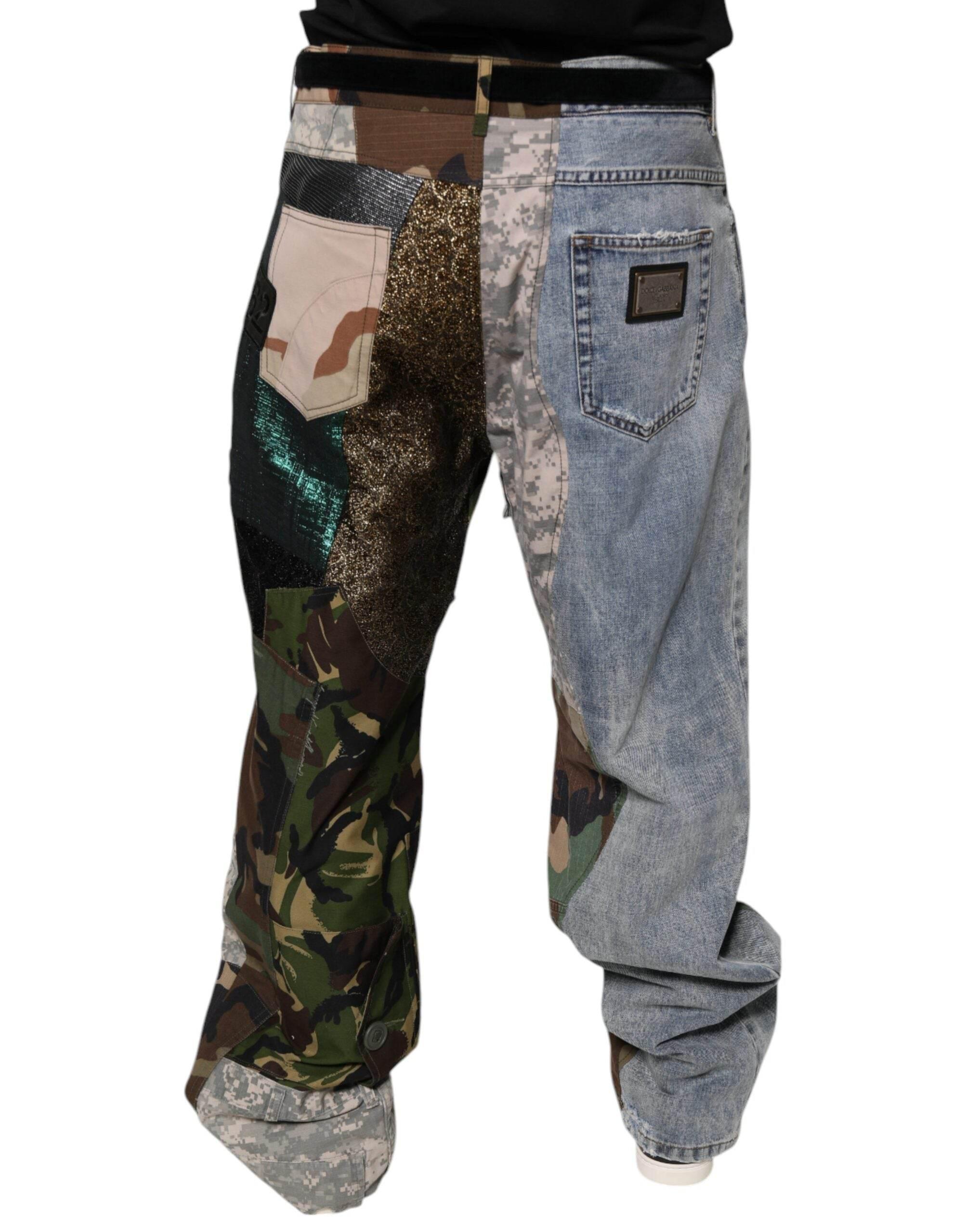 Dolce & Gabbana Multicolor Patchwork Camouflage Denim Jeans - Hilstor