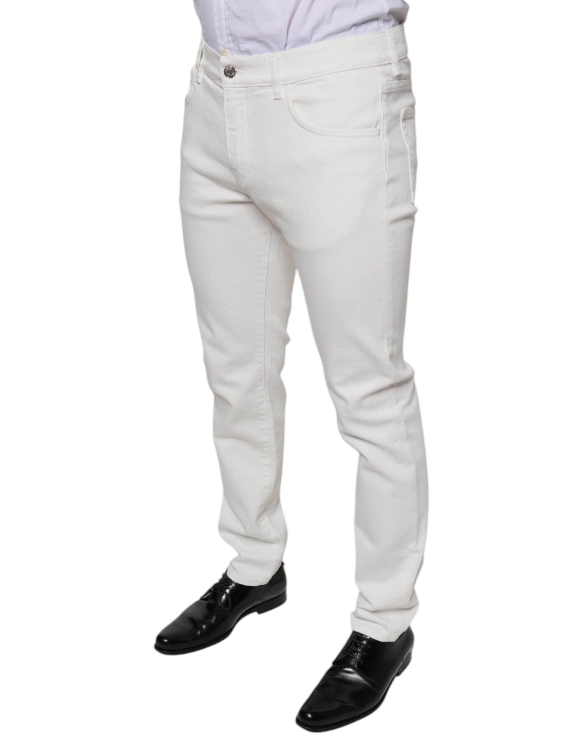 Dolce & Gabbana White Cotton Skinny Slim Men Denim Jeans - Hilstor