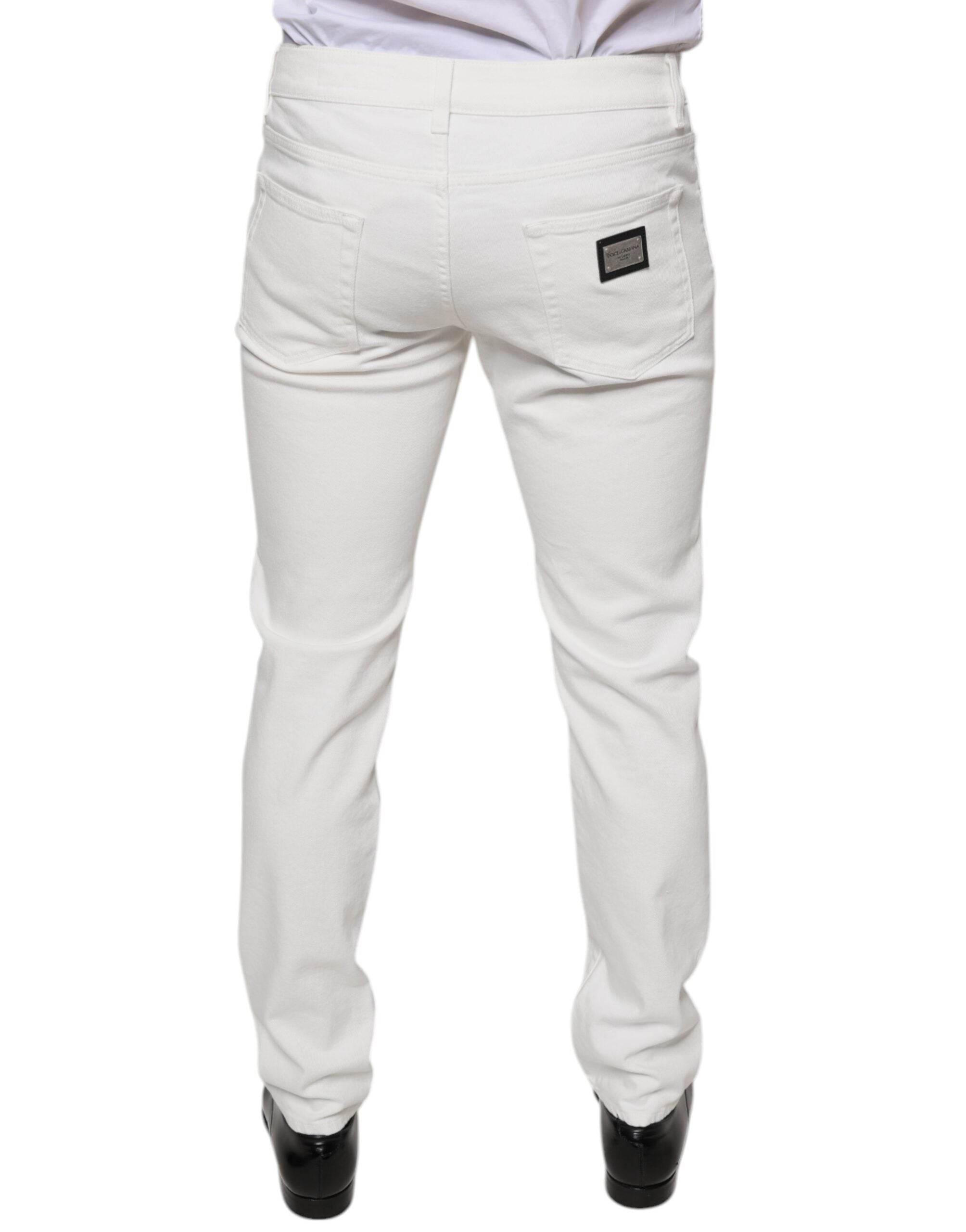 Dolce & Gabbana White Cotton Skinny Slim Men Denim Jeans - Hilstor