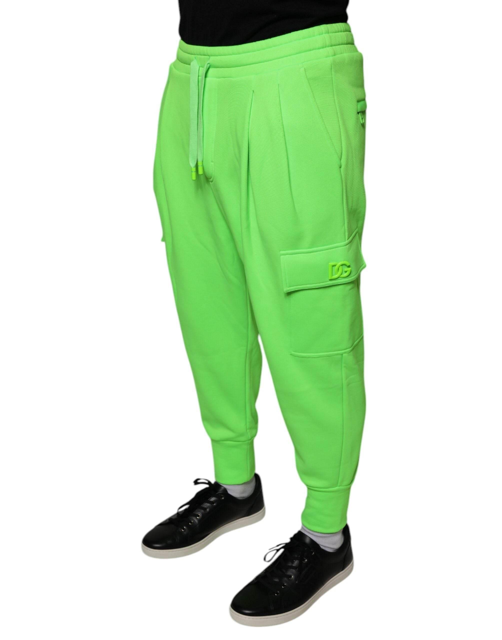 Dolce & Gabbana Neon Green Polyester Cargo Jogger Sweatpants Pants - Hilstor
