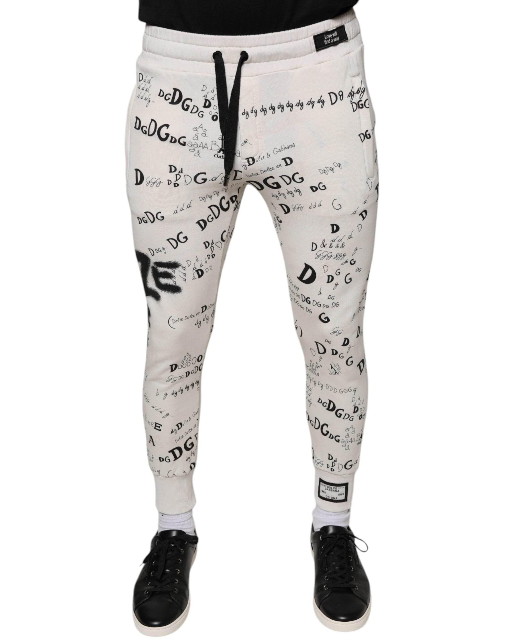 Dolce & Gabbana White Printed Cotton Jogger Sweatpants Pants - Hilstor
