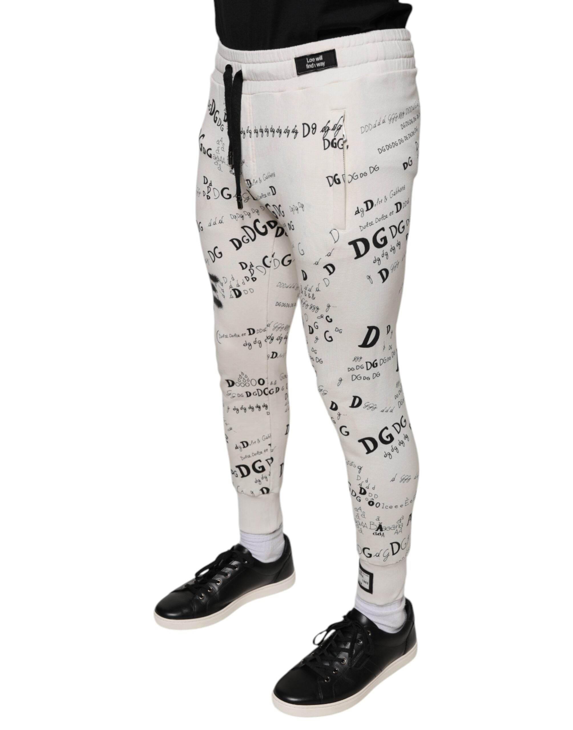 Dolce & Gabbana White Printed Cotton Jogger Sweatpants Pants - Hilstor