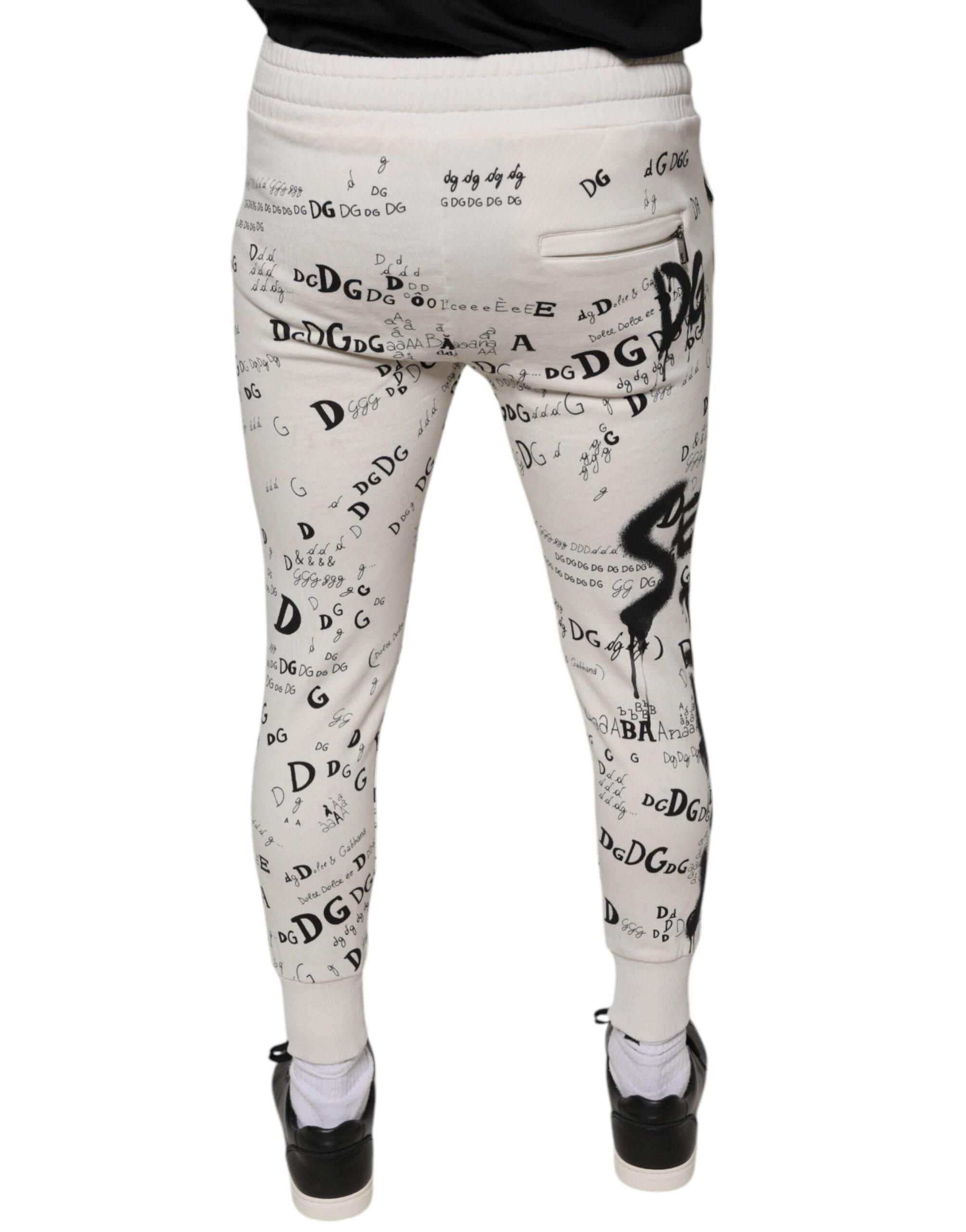 Dolce & Gabbana White Printed Cotton Jogger Sweatpants Pants - Hilstor