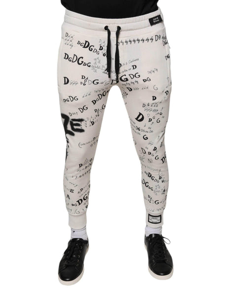 Dolce & Gabbana White Printed Cotton Jogger Sweatpants Pants - Hilstor