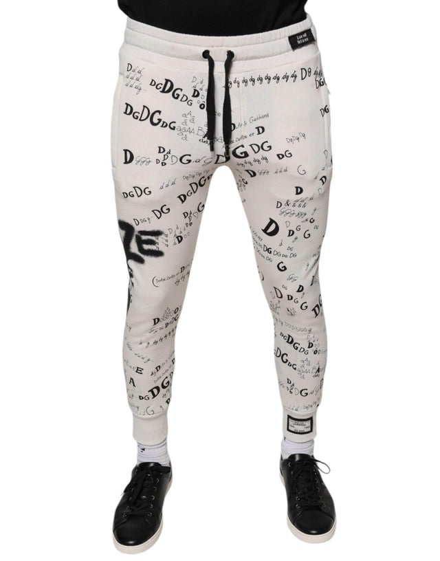 Dolce & Gabbana White Printed Cotton Jogger Sweatpants Pants - Hilstor