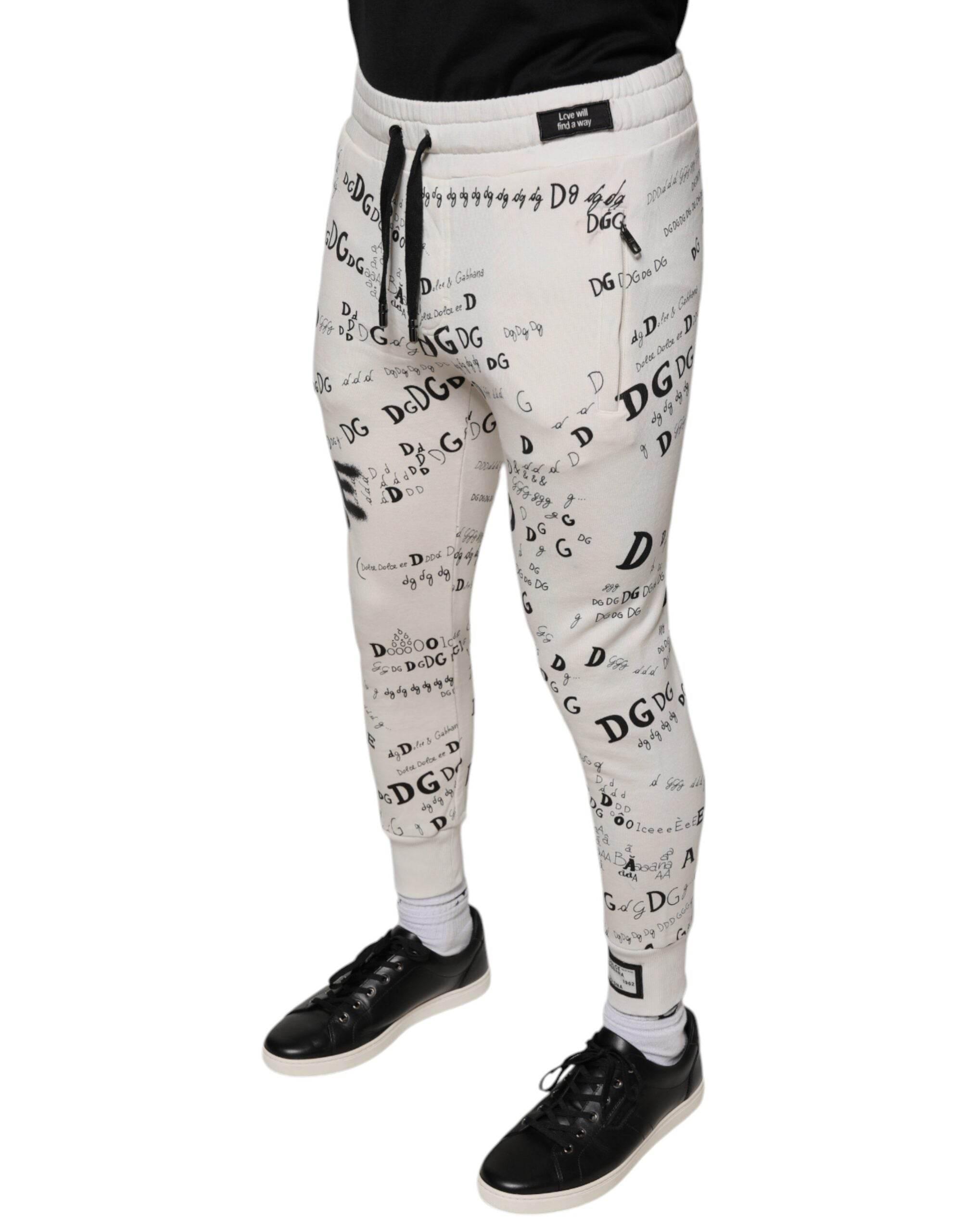 Dolce & Gabbana White Printed Cotton Jogger Sweatpants Pants - Hilstor