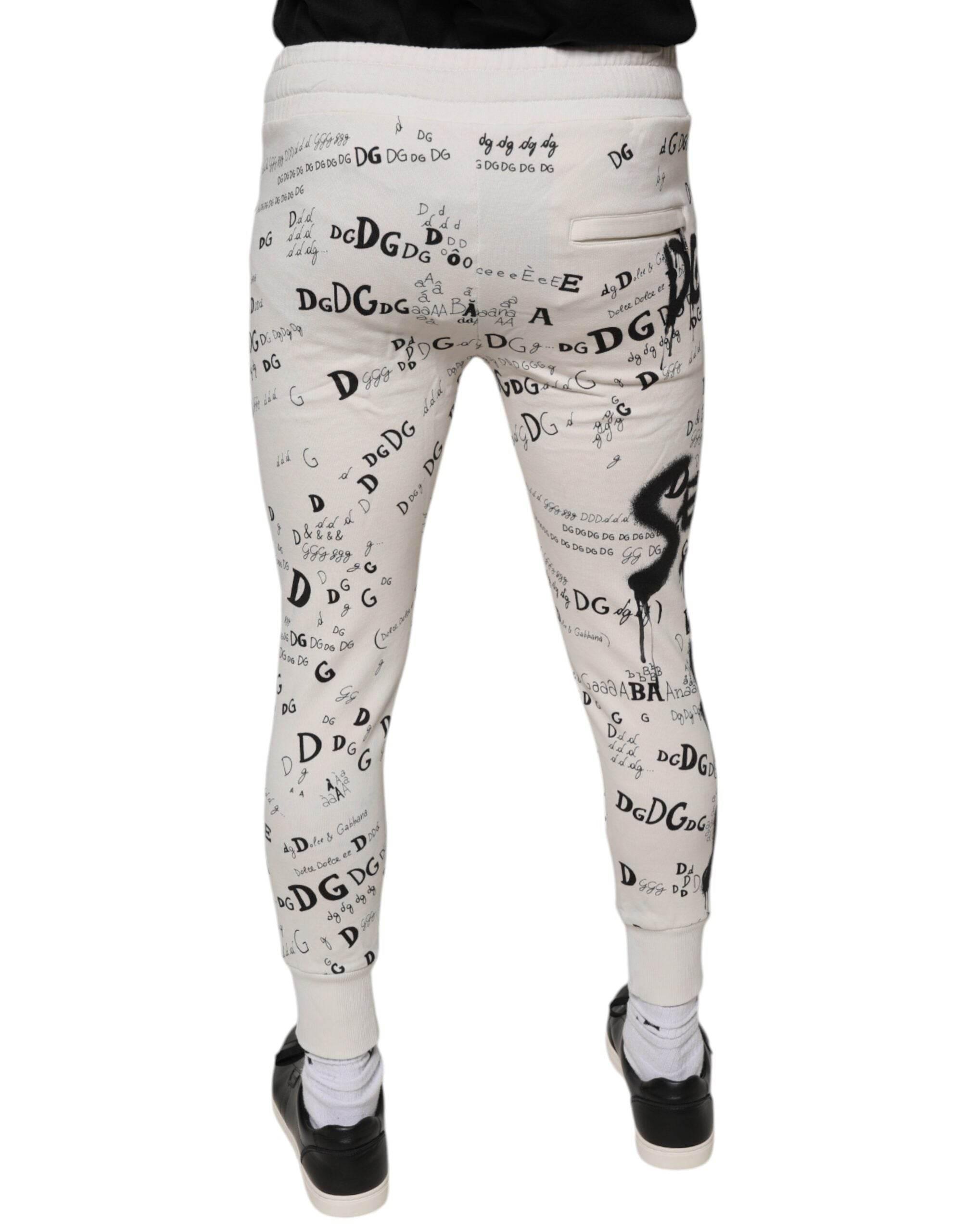 Dolce & Gabbana White Printed Cotton Jogger Sweatpants Pants - Hilstor