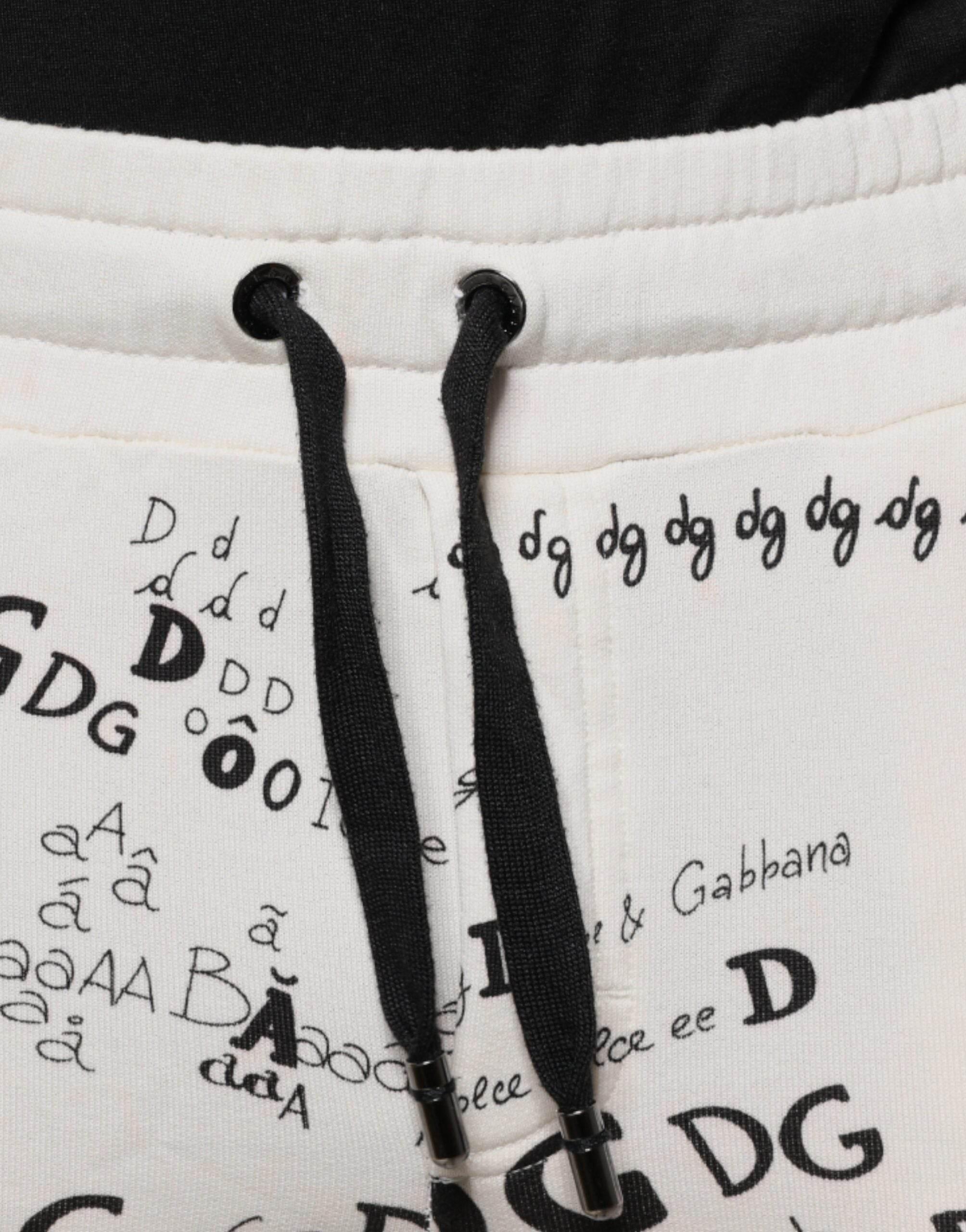 Dolce & Gabbana White Printed Cotton Jogger Sweatpants Pants - Hilstor