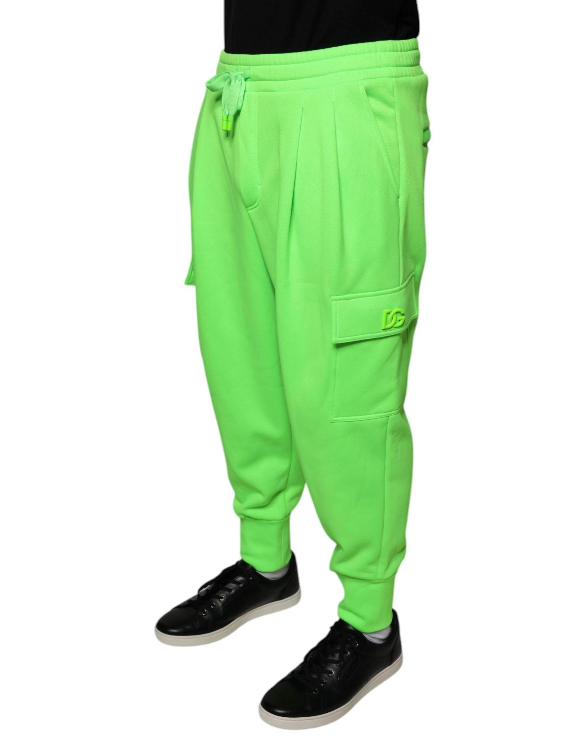 Dolce & Gabbana Neon Green Polyester Cargo Jogger Sweatpants Pants - Hilstor