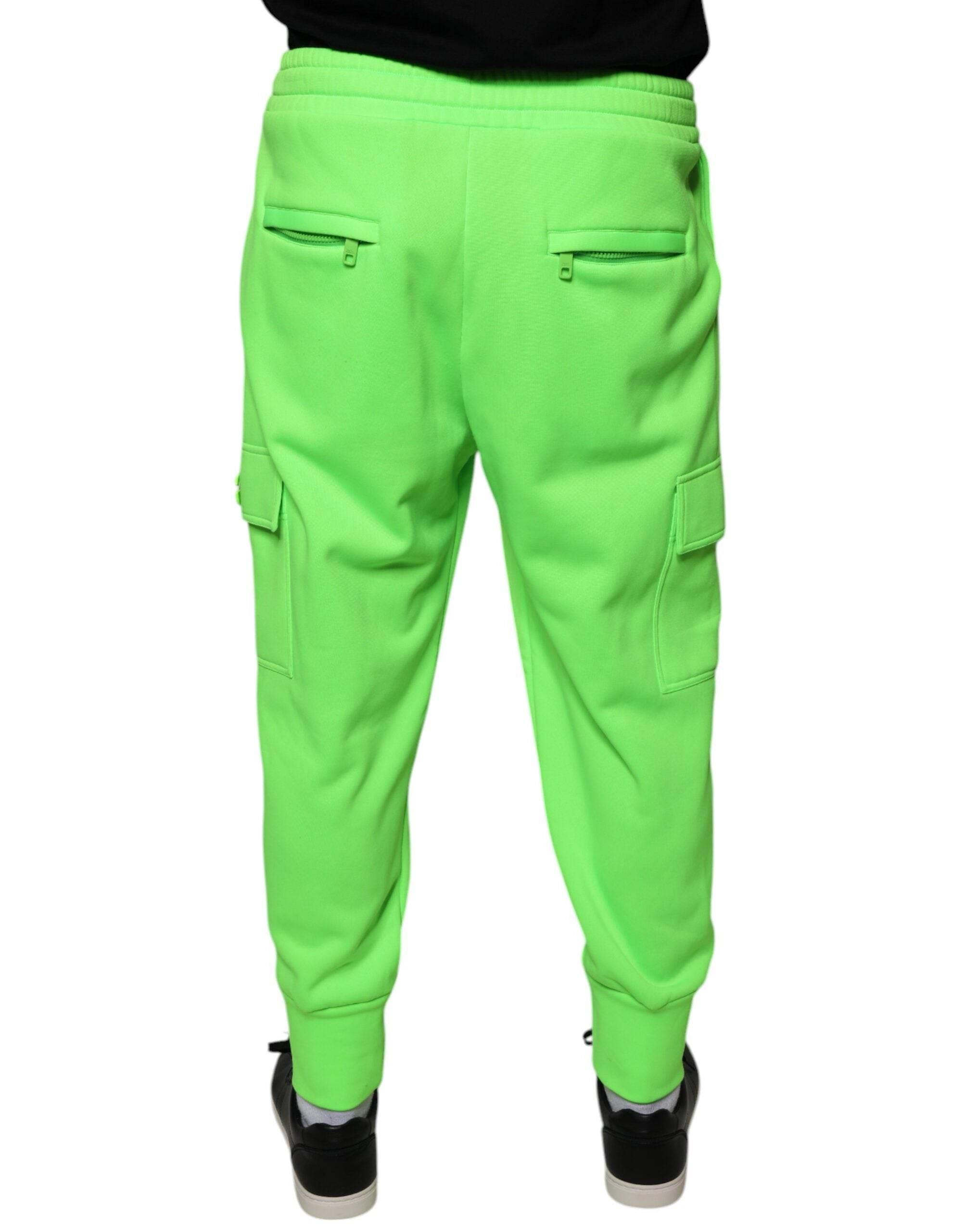 Dolce & Gabbana Neon Green Polyester Cargo Jogger Sweatpants Pants - Hilstor