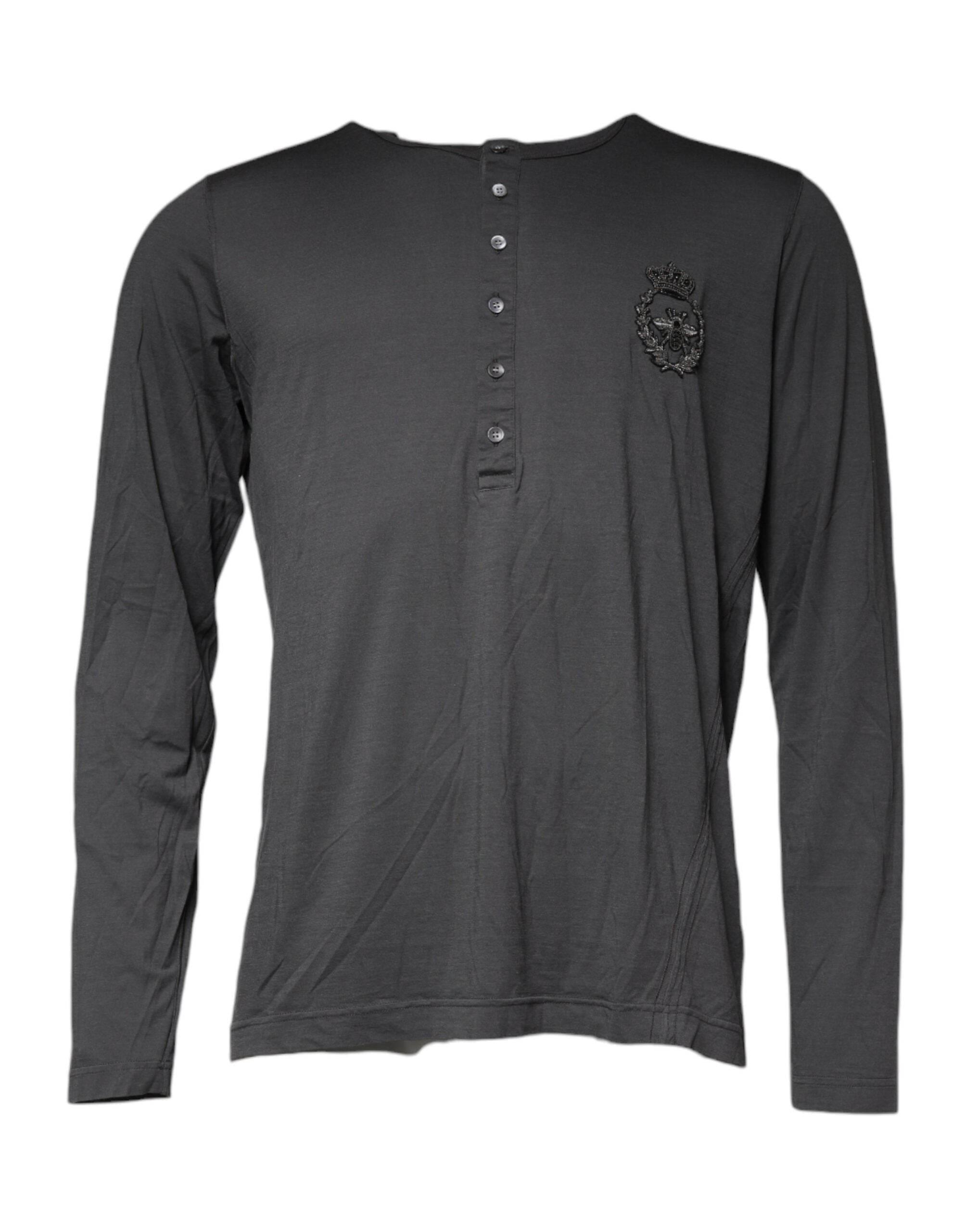 Dolce & Gabbana Gray Crown Bee Embroidery Pullover Sweater - Hilstor