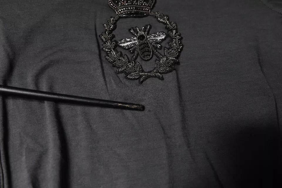 Dolce & Gabbana Gray Crown Bee Embroidery Pullover Sweater - Hilstor