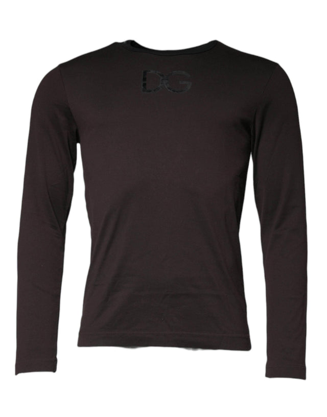 Dolce & Gabbana Brown Logo Cotton Crew Neck Pullover Sweater - Hilstor