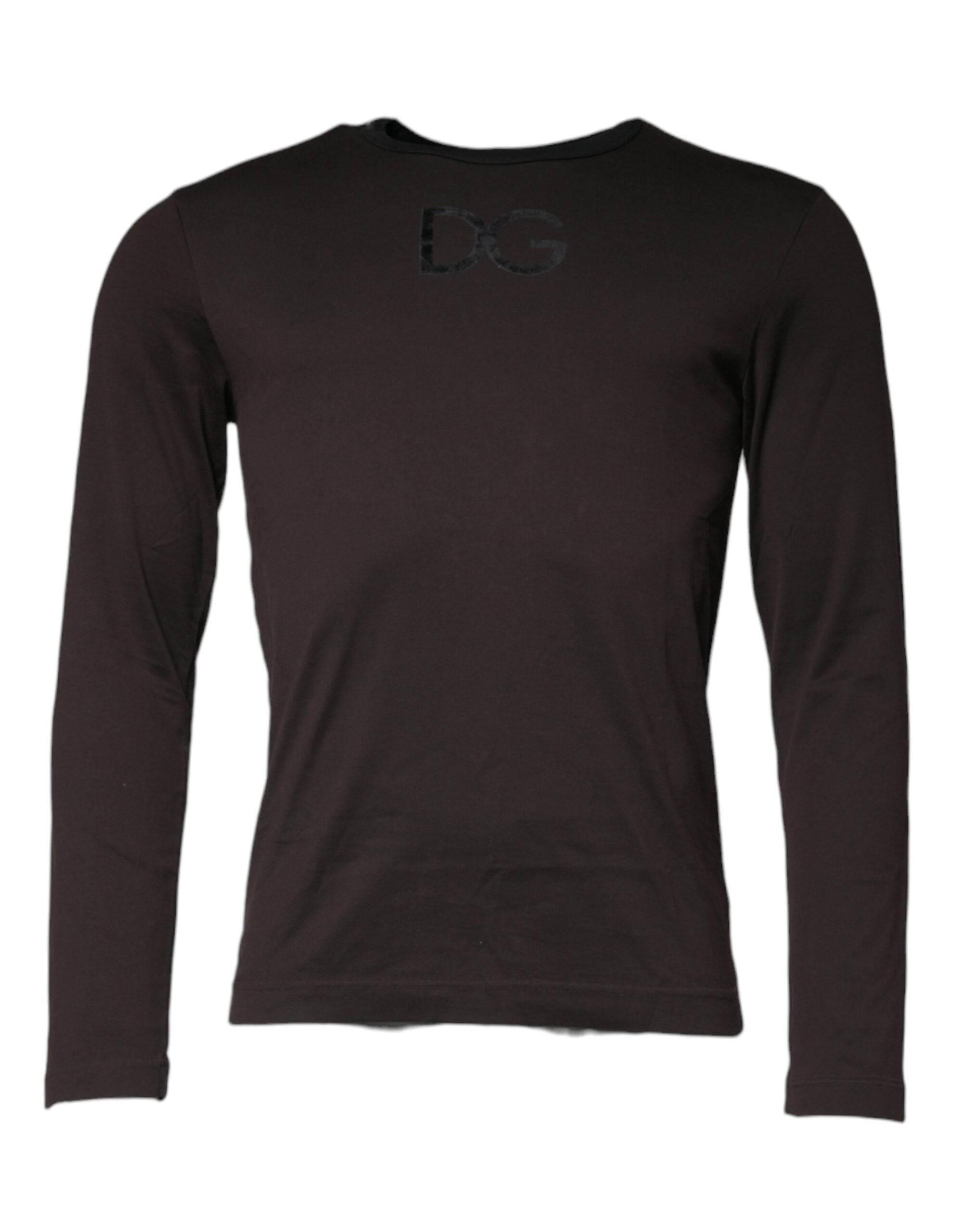 Dolce & Gabbana Brown Logo Cotton Crew Neck Pullover Sweater - Hilstor