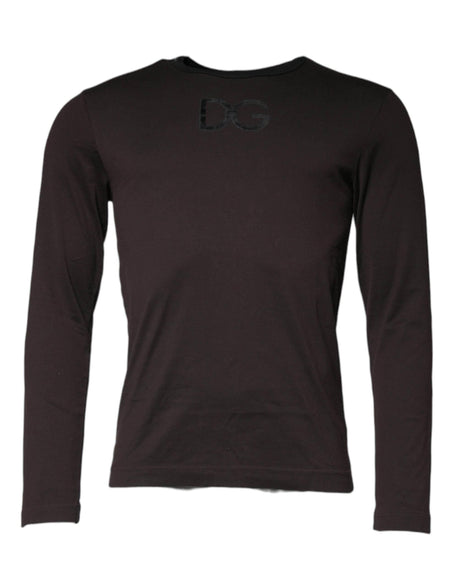 Dolce & Gabbana Brown Logo Cotton Crew Neck Pullover Sweater - Hilstor