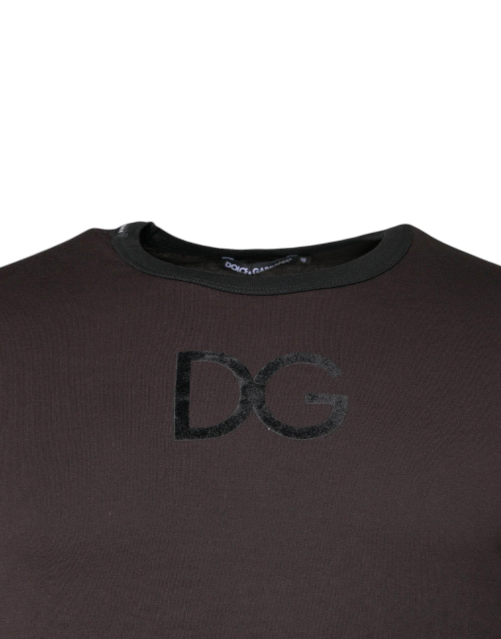 Dolce & Gabbana Brown Logo Cotton Crew Neck Pullover Sweater - Hilstor