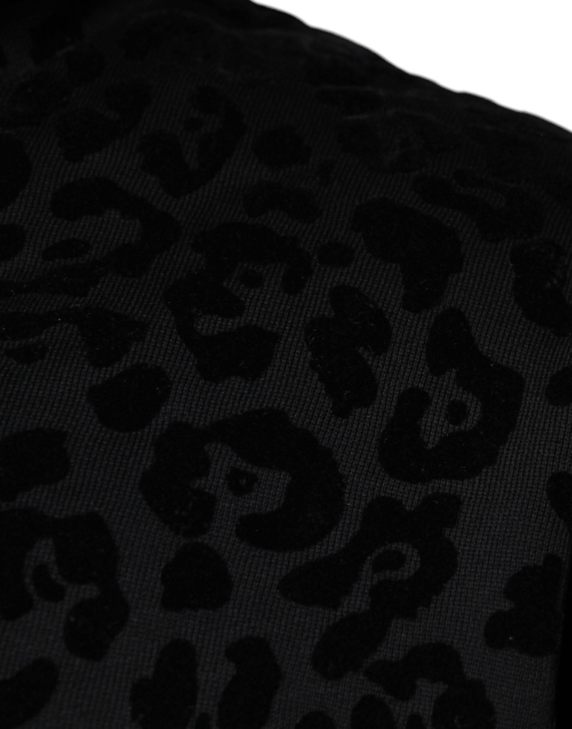 Dolce & Gabbana Black Leopard Cotton Hooded Full Zip Sweater - Hilstor