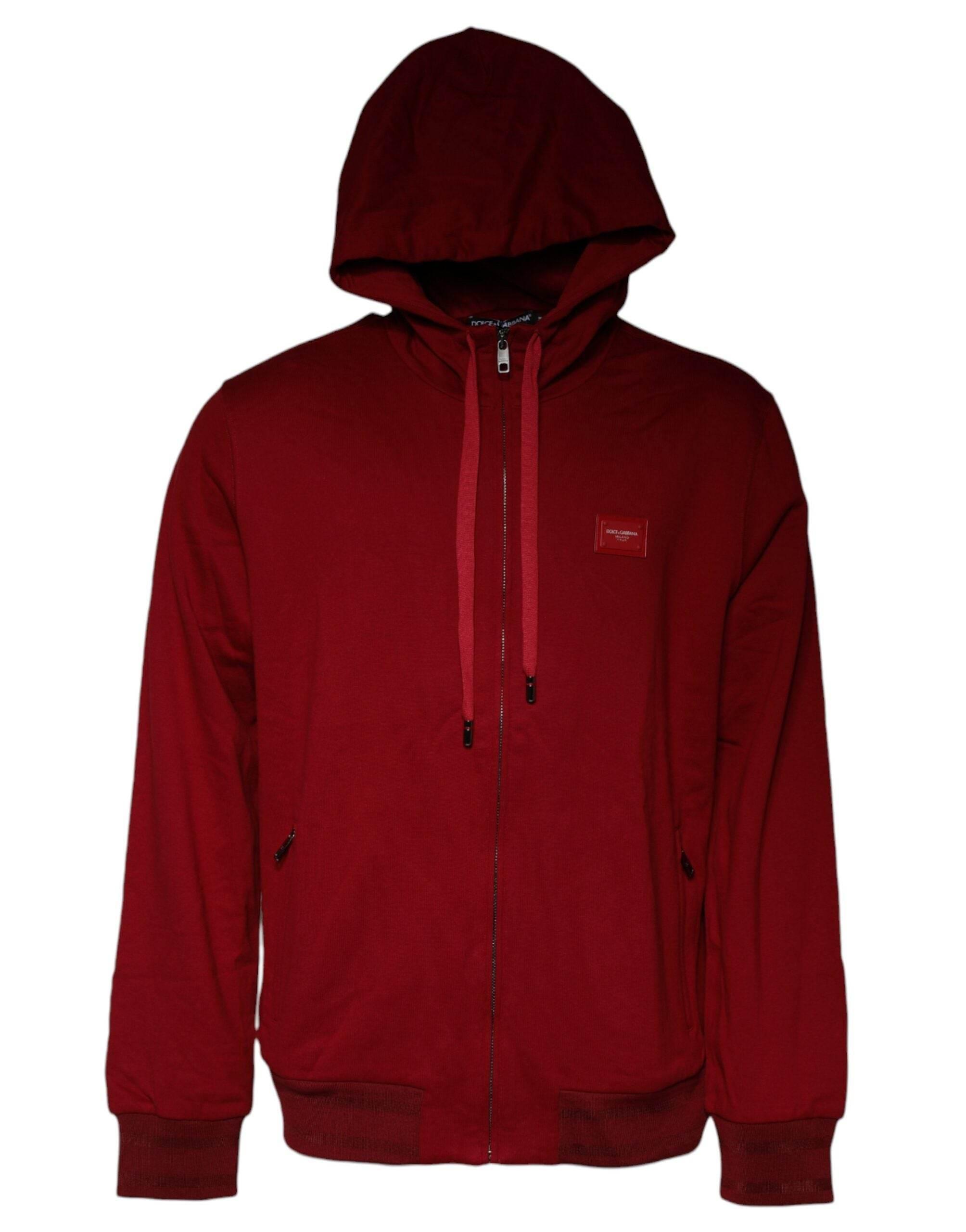 Dolce & Gabbana Red Logo Plaque Hooded Sweatshirt Sweater - Hilstor