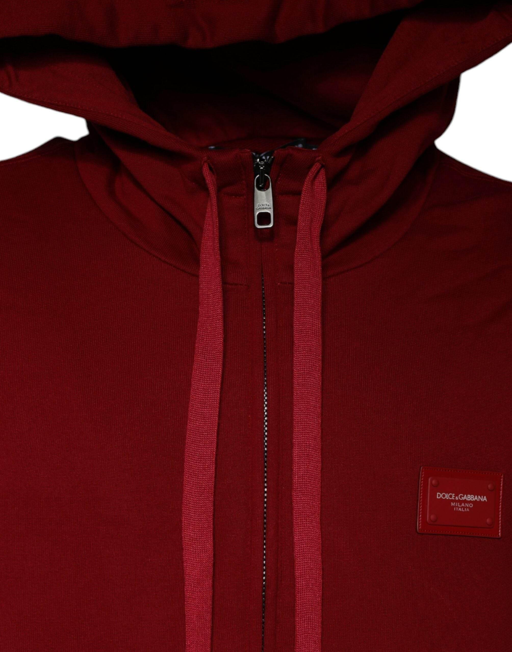 Dolce & Gabbana Red Logo Plaque Hooded Sweatshirt Sweater - Hilstor