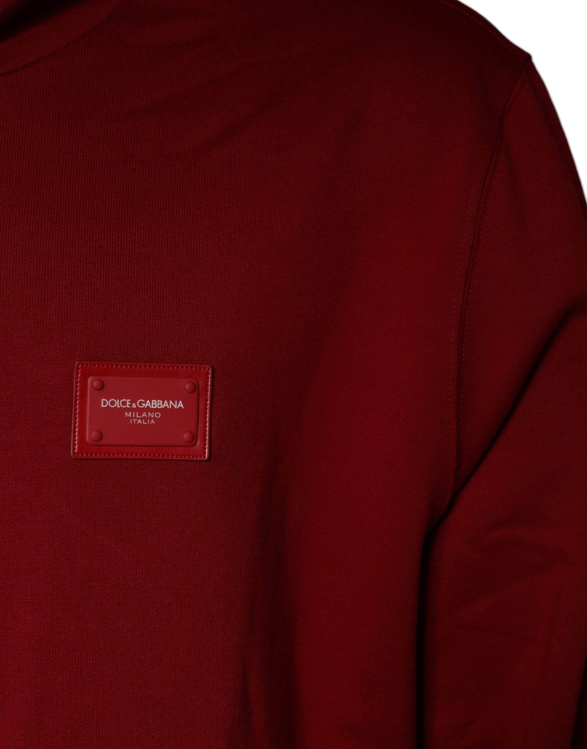 Dolce & Gabbana Red Logo Plaque Hooded Sweatshirt Sweater - Hilstor