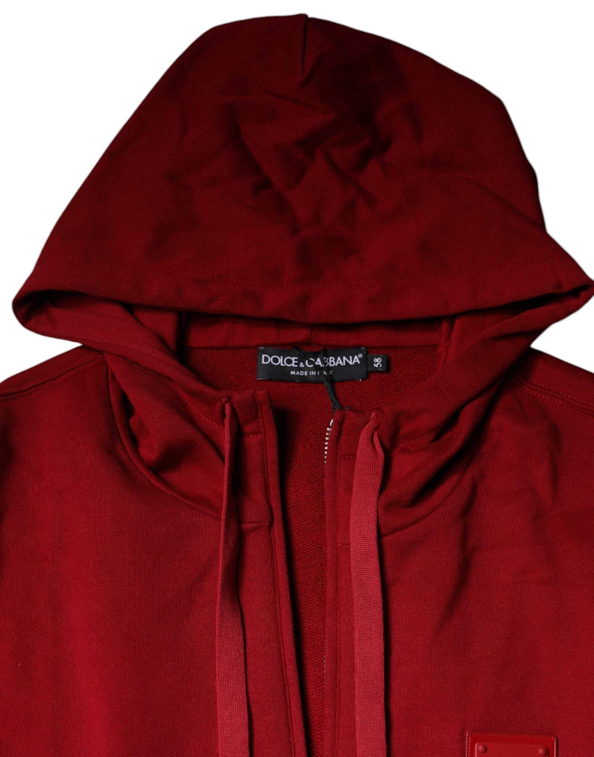 Dolce & Gabbana Red Logo Plaque Hooded Sweatshirt Sweater - Hilstor