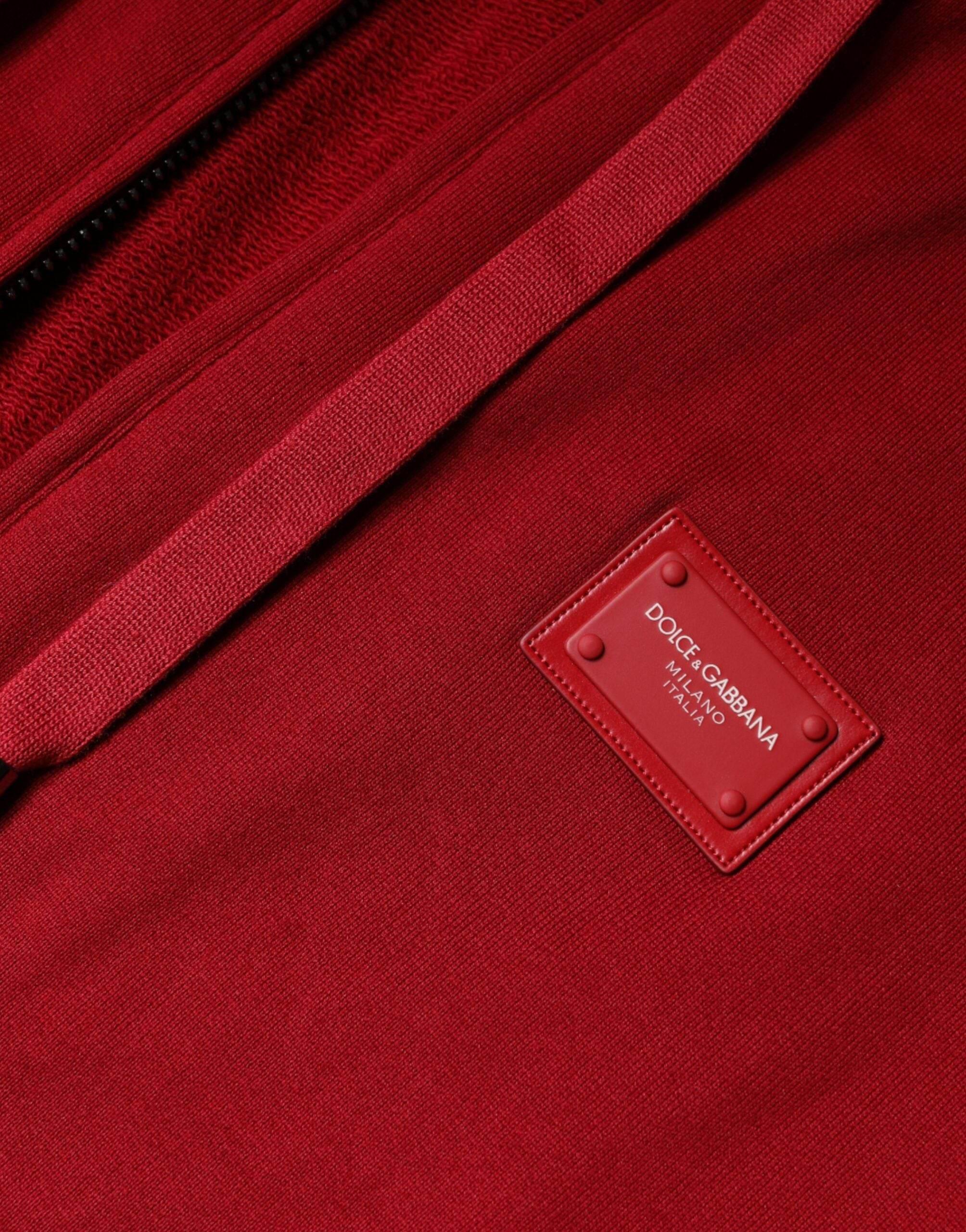 Dolce & Gabbana Red Logo Plaque Hooded Sweatshirt Sweater - Hilstor