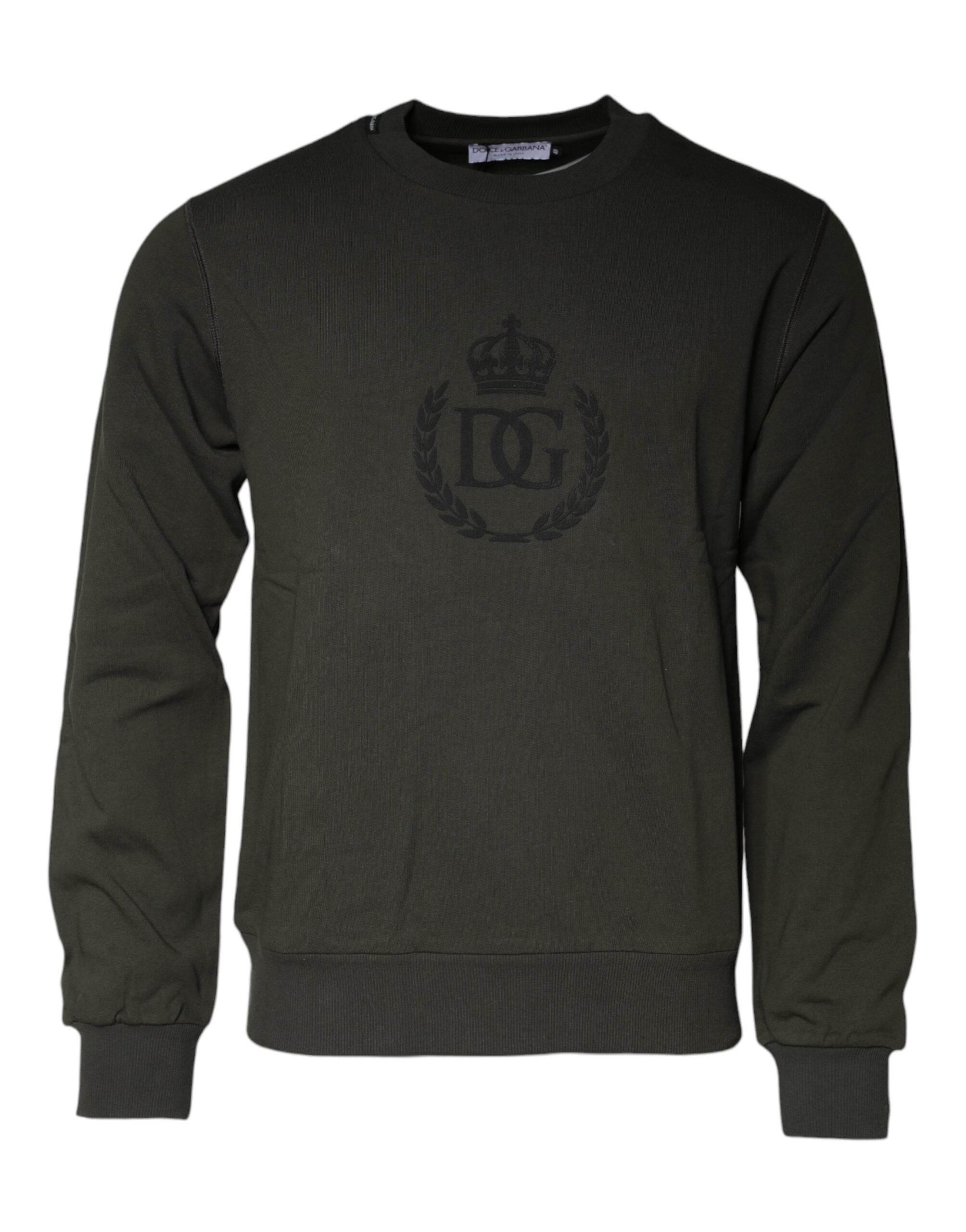 Dolce & Gabbana Army Green Crown Cotton Sweatshirt Sweater - Hilstor