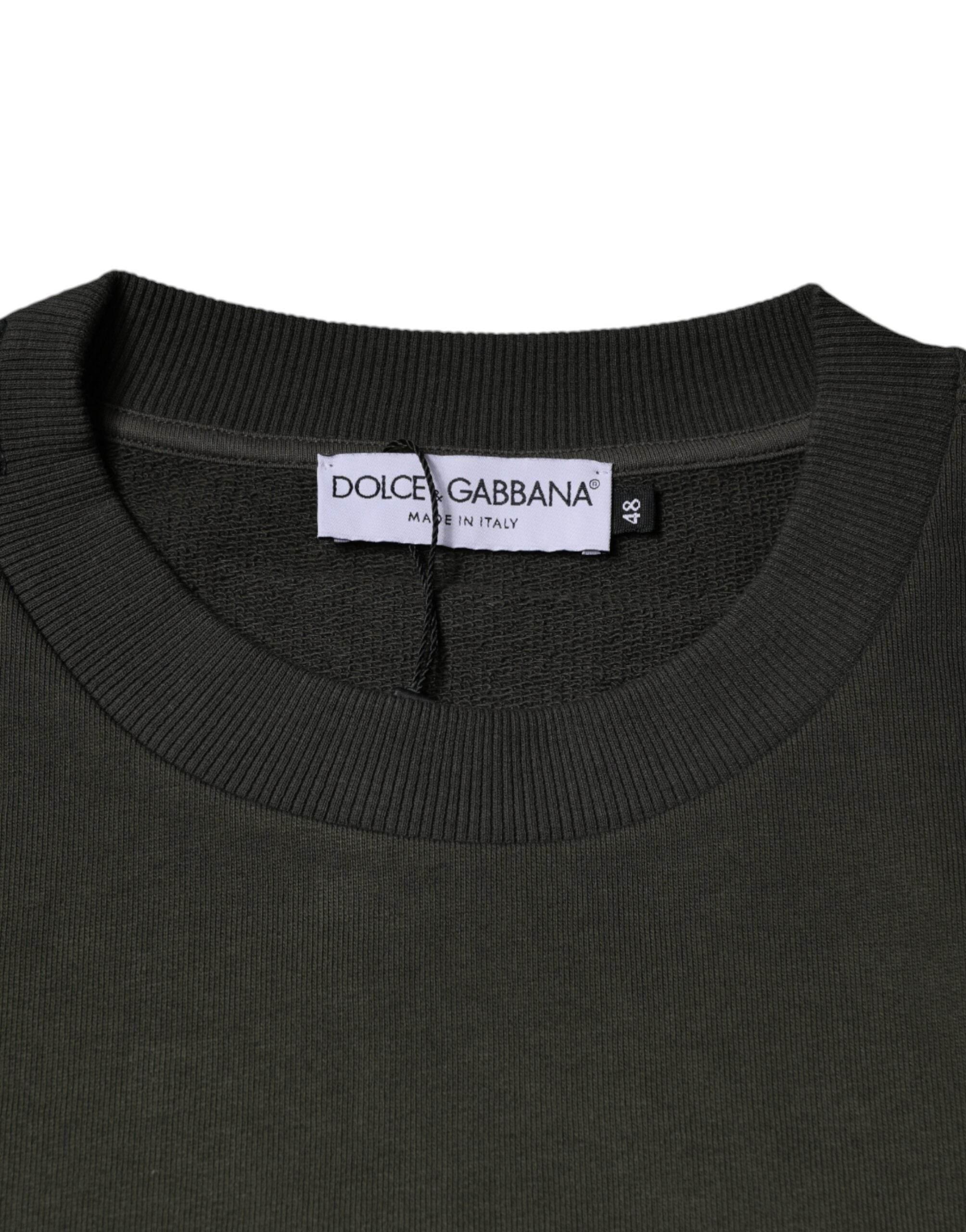 Dolce & Gabbana Army Green Crown Cotton Sweatshirt Sweater - Hilstor