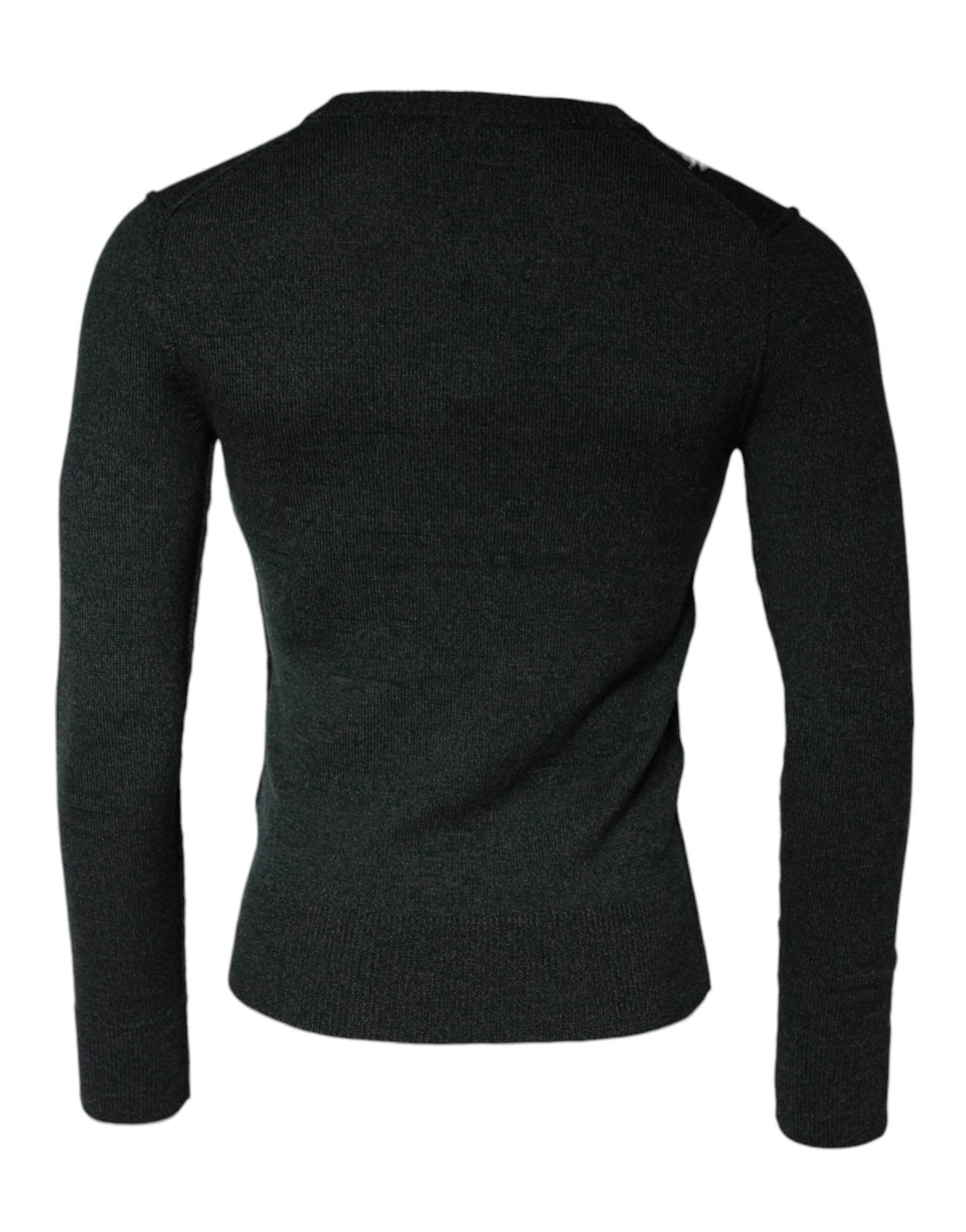 Dolce & Gabbana Gray Embellished Crew Neck Pullover Sweater - Hilstor