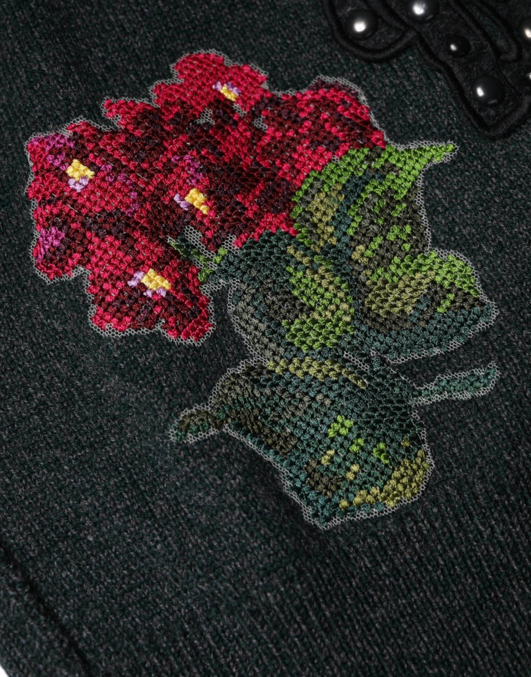 Dolce & Gabbana Gray Embellished Crew Neck Pullover Sweater - Hilstor