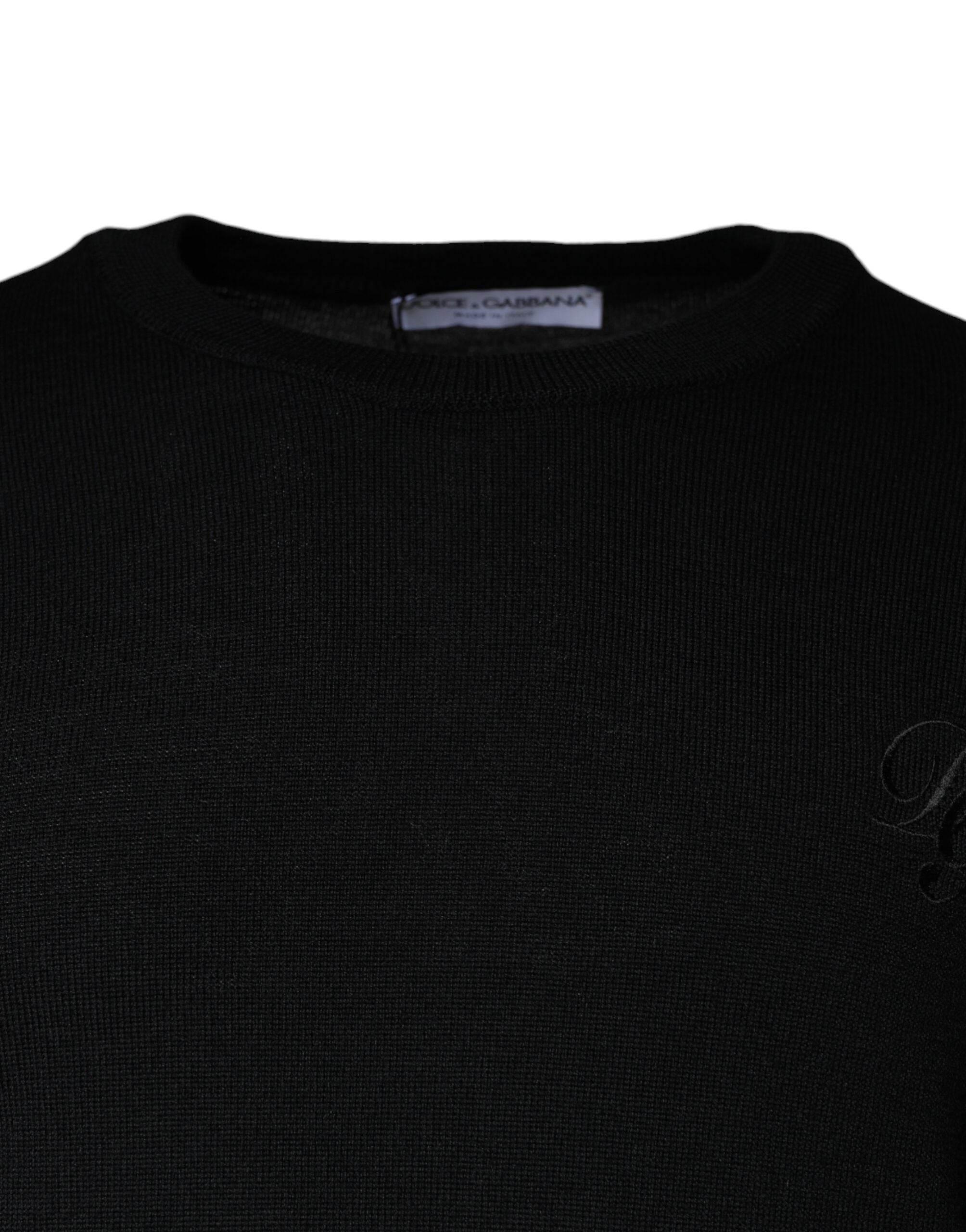 Dolce & Gabbana Black Wool Knit Crew Neck Pullover Sweater - Hilstor