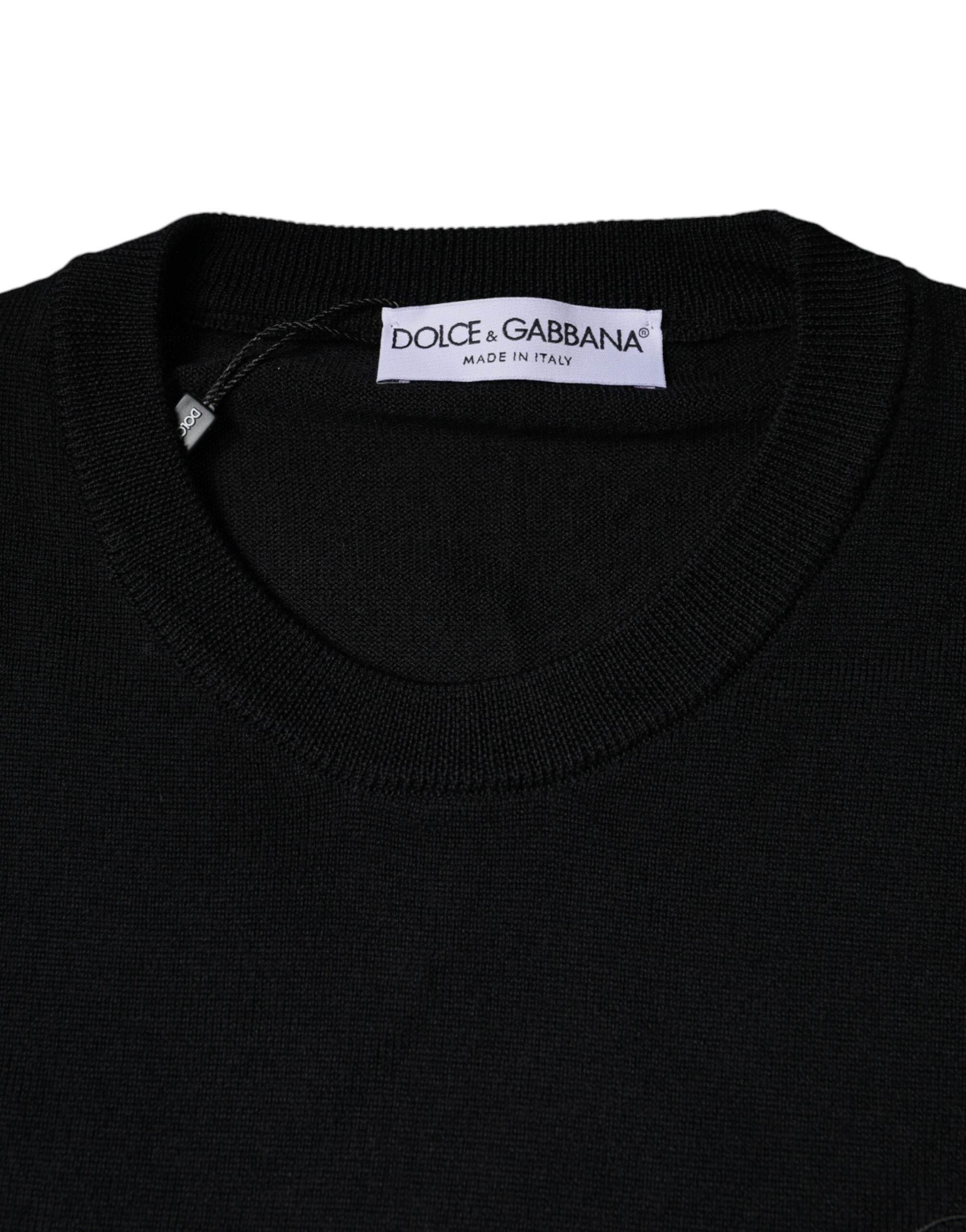 Dolce & Gabbana Black Wool Knit Crew Neck Pullover Sweater - Hilstor