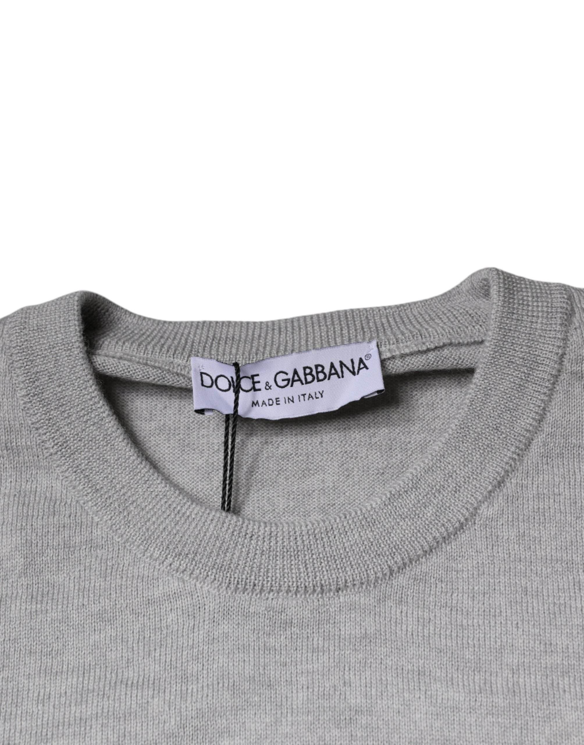 Dolce & Gabbana Light Gray Wool Crew Neck Pullover Sweater - Hilstor