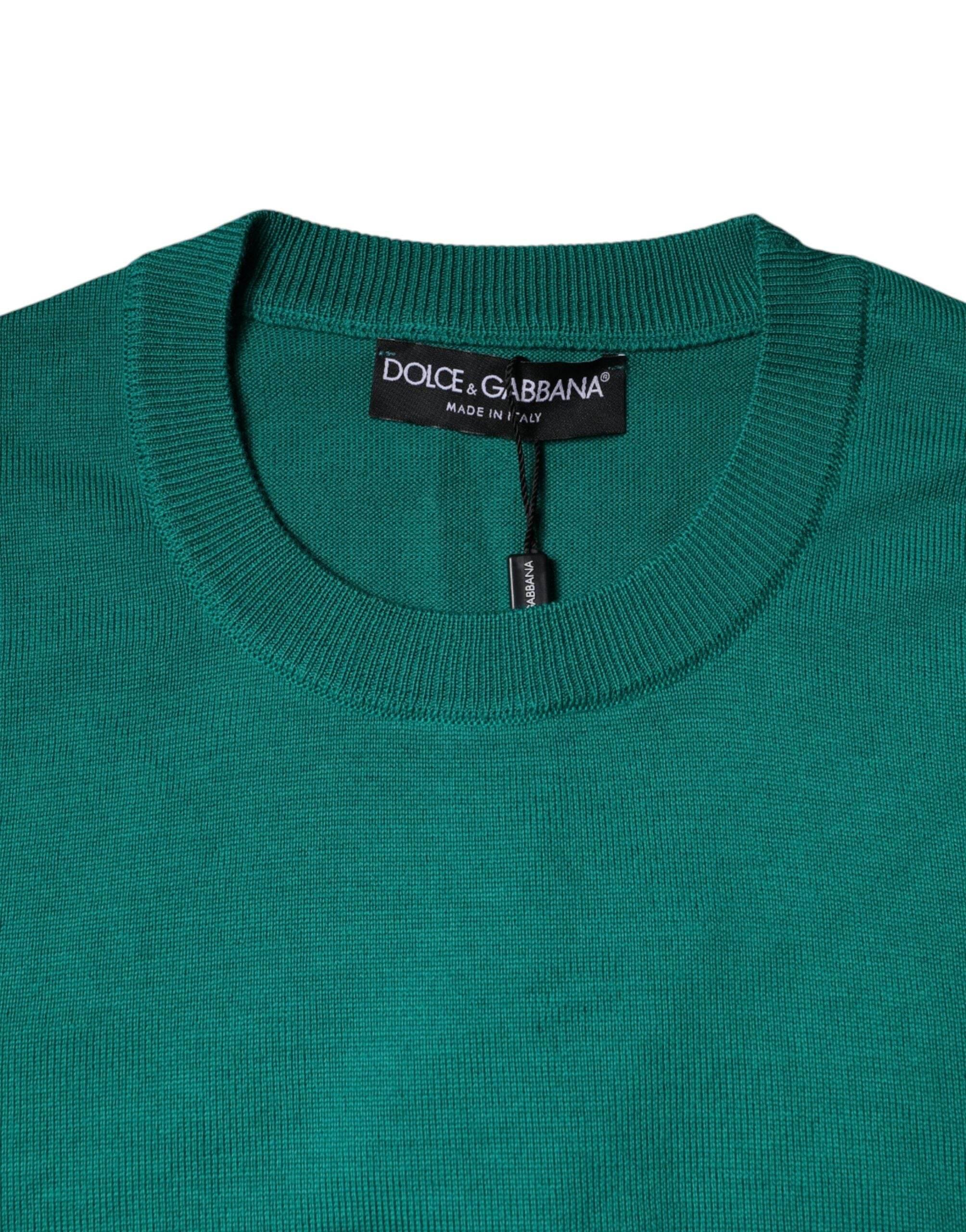 Dolce & Gabbana Green Wool Knit Crew Neck Pullover Sweater - Hilstor