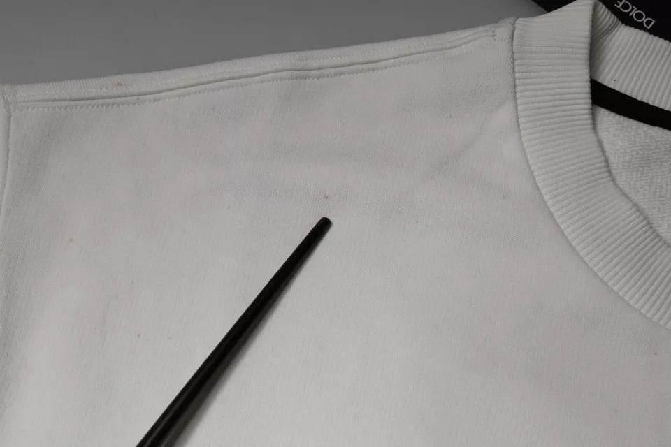 Dolce & Gabbana White Logo Cotton Crew Neck Pullover Sweater - Hilstor