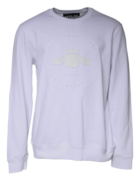 Replay White Embossed Logo Crew Neck Men Sweatshirt Sweater - Hilstor